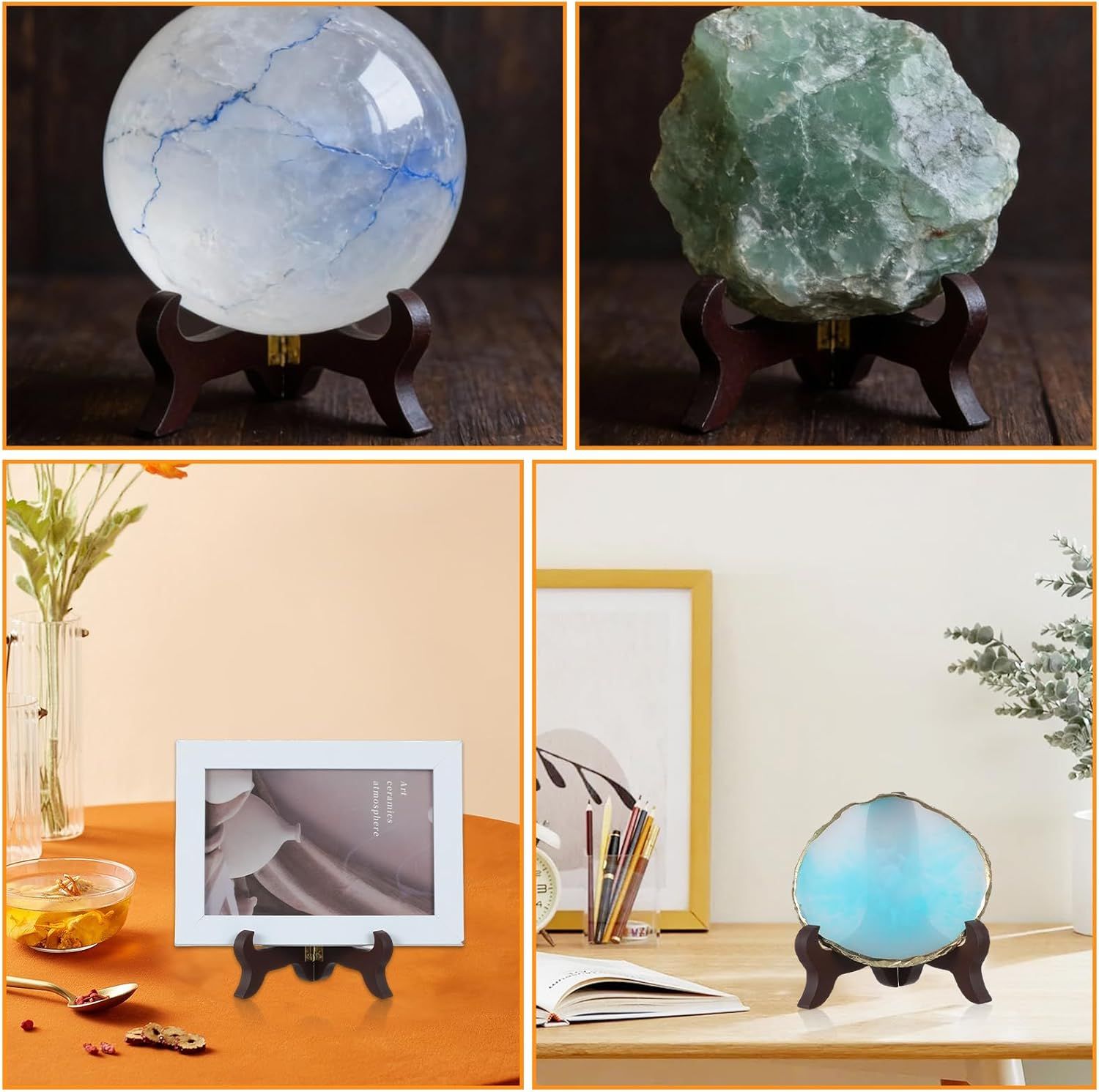 2 Pcs 3.94in Wooden Easel Plate Holder, Decorative Wooden Display Stand, Folding Small Easels for Display, Brown Small Picture Stands for Display Picture Frame Book Dish Artwork Easels - Image 6