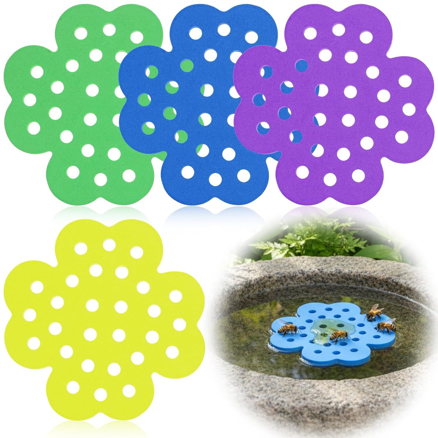 4 Pack Floating Bee Watering Station for Garden, 5.51 Inch Eva Foam Floating Bee Island, Butterfly and Bee Baths, Outdoor Honeybee Feeder for Feeding Thirsty Pollinators - Image 1