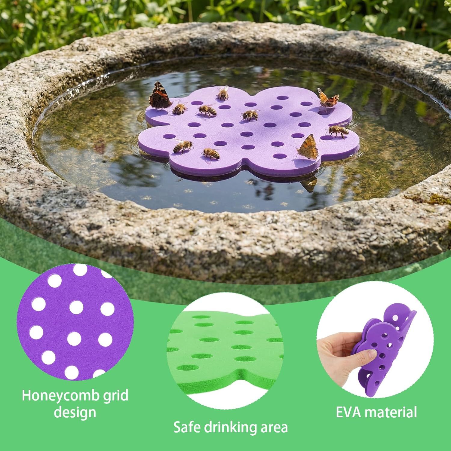 4 Pack Floating Bee Watering Station for Garden, 5.51 Inch Eva Foam Floating Bee Island, Butterfly and Bee Baths, Outdoor Honeybee Feeder for Feeding Thirsty Pollinators - Image 3