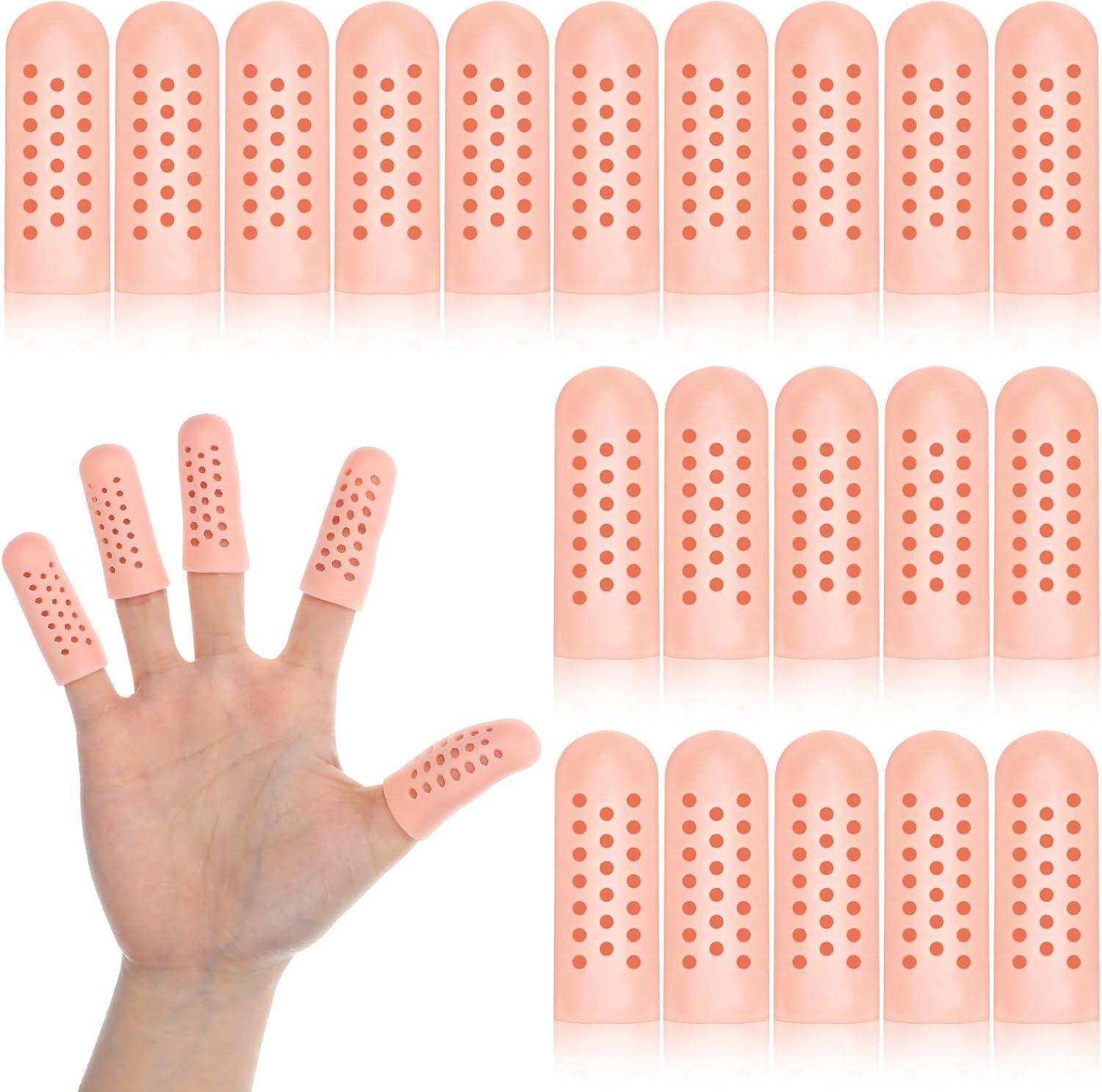 20PCS Gel Finger Cots with Air Holes, Silicone Finger Protectors Fingers Covers for Wounds Breathable Thumb Protector Gloves for Fingers Cracking Trigger Arthritis Pain Relief - Image 1