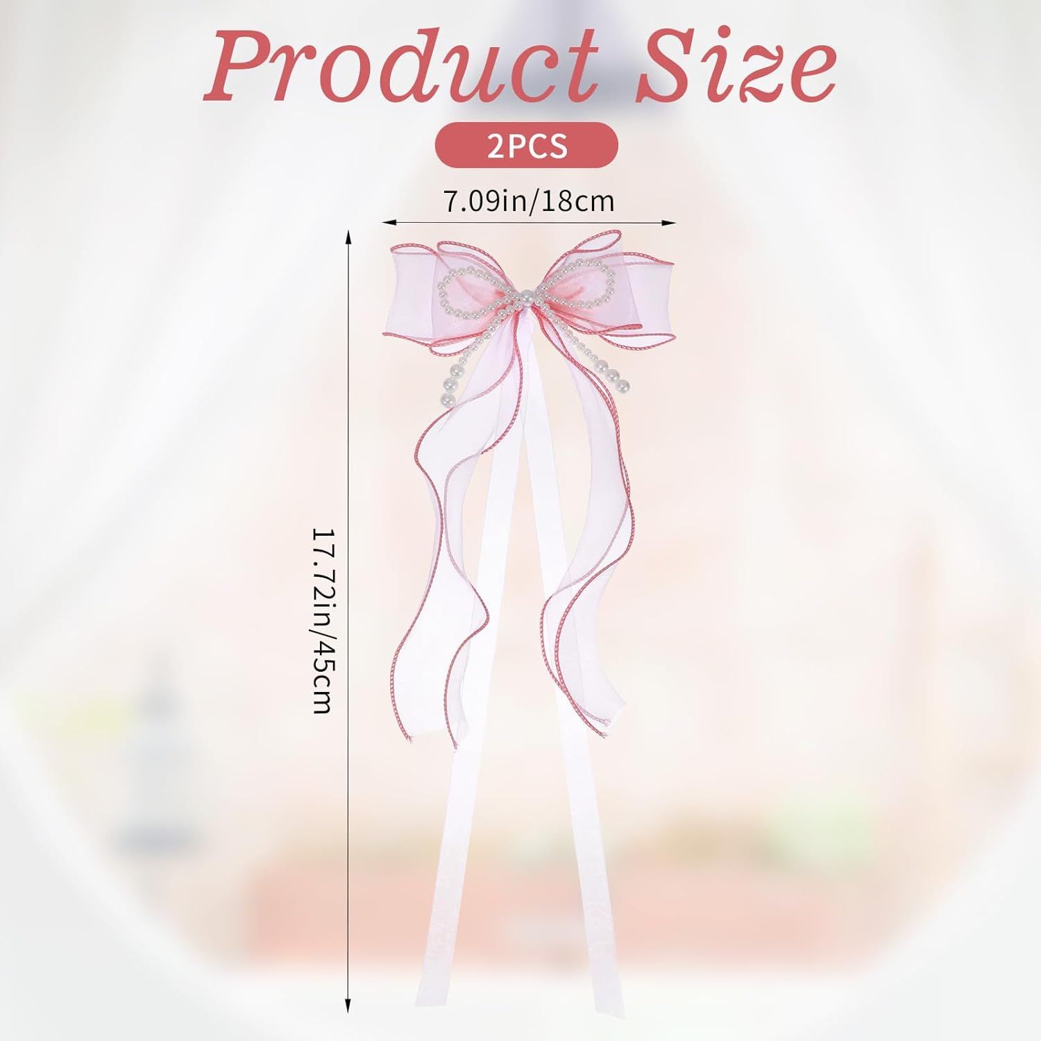 2PCS Pink Bow Curtain Tiebacks, Lace Ribbon Curtains Tie Backs for Room Decor Home Bedroom Living Women Girls Window Wedding Party Decor Accessories - Image 3