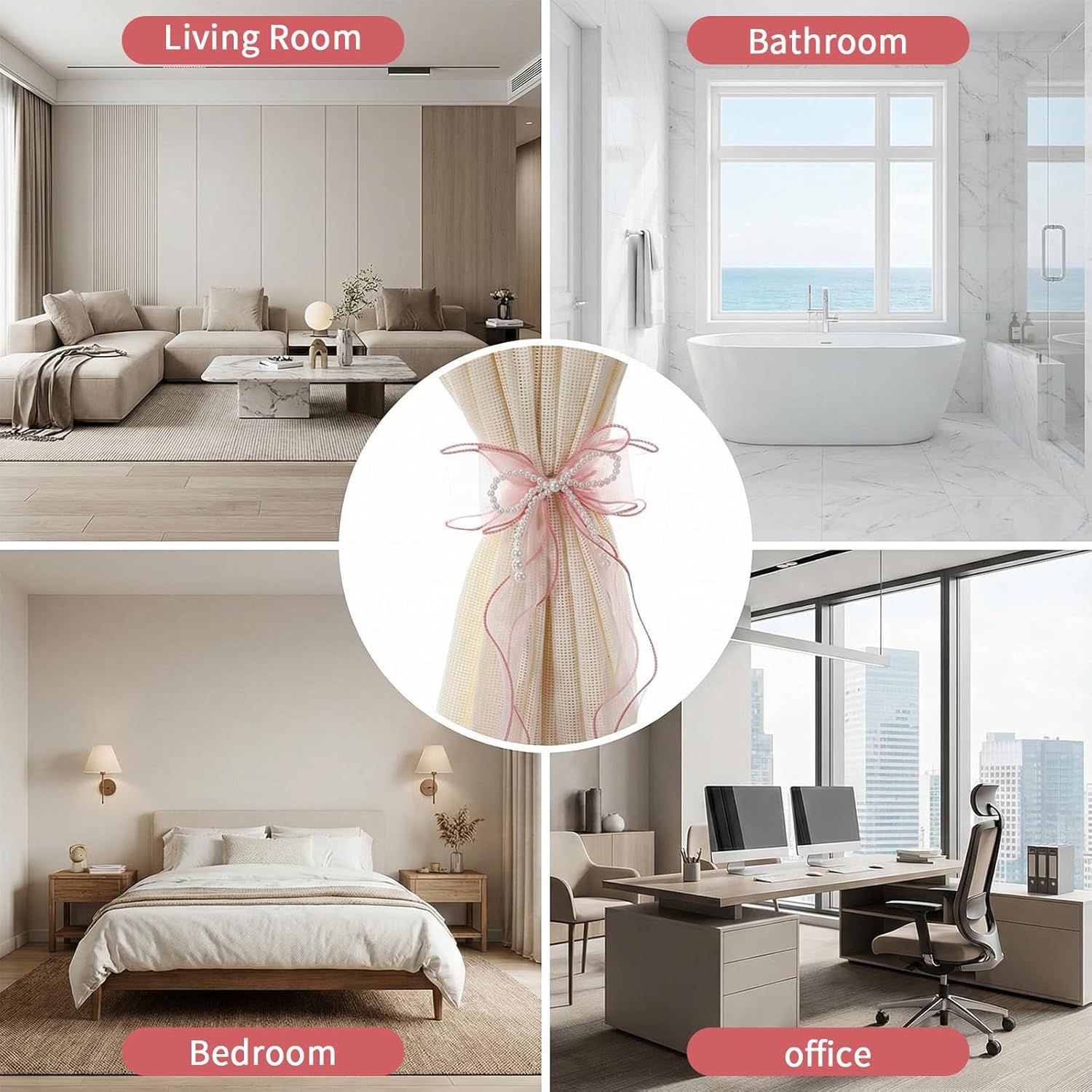 2PCS Pink Bow Curtain Tiebacks, Lace Ribbon Curtains Tie Backs for Room Decor Home Bedroom Living Women Girls Window Wedding Party Decor Accessories - Image 5