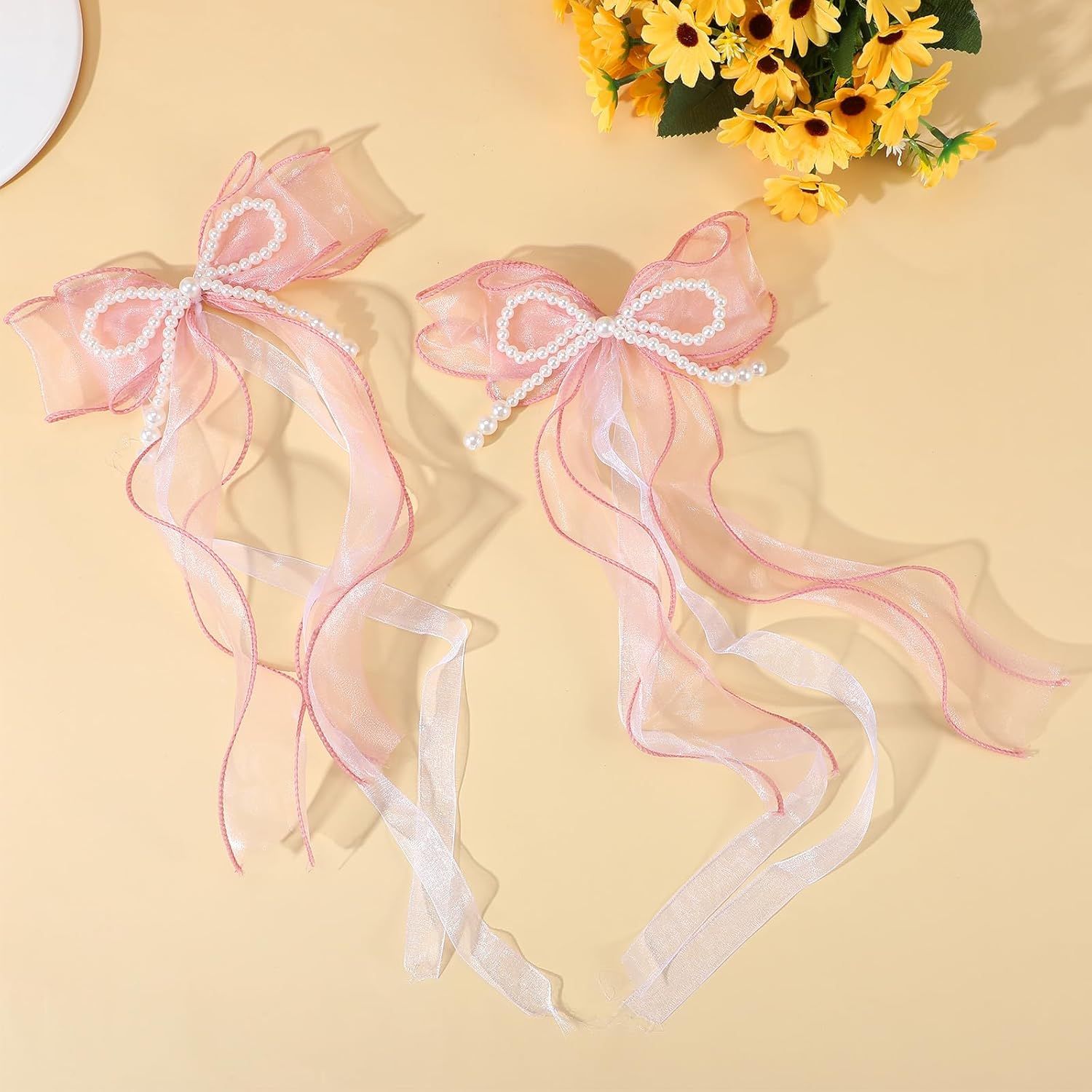 2PCS Pink Bow Curtain Tiebacks, Lace Ribbon Curtains Tie Backs for Room Decor Home Bedroom Living Women Girls Window Wedding Party Decor Accessories - Image 6