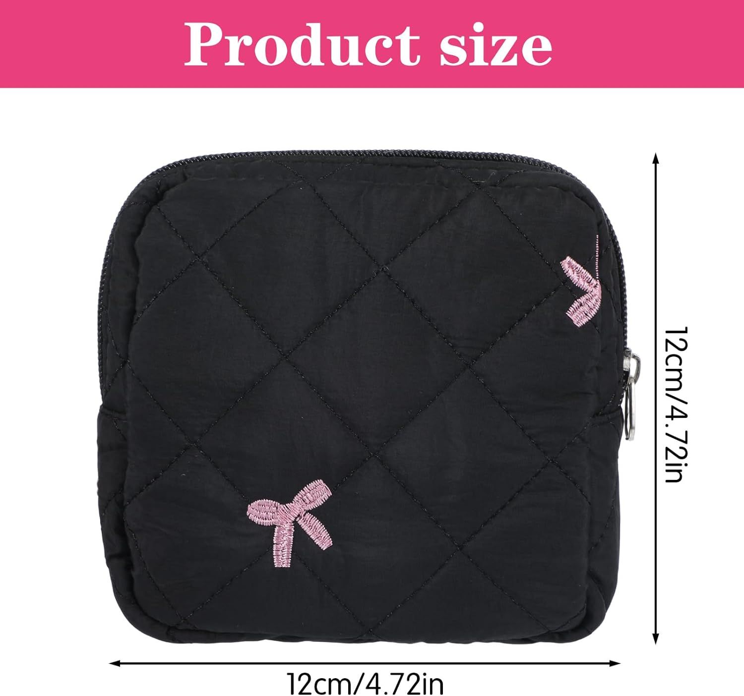 Portable Period Bags for Girls, Cute Bow Period Pouch for Pads Sanitary Napkins Small Tampons, Sanitary Napkin Storage Bag First Gifts for Girls (Black) - Image 2