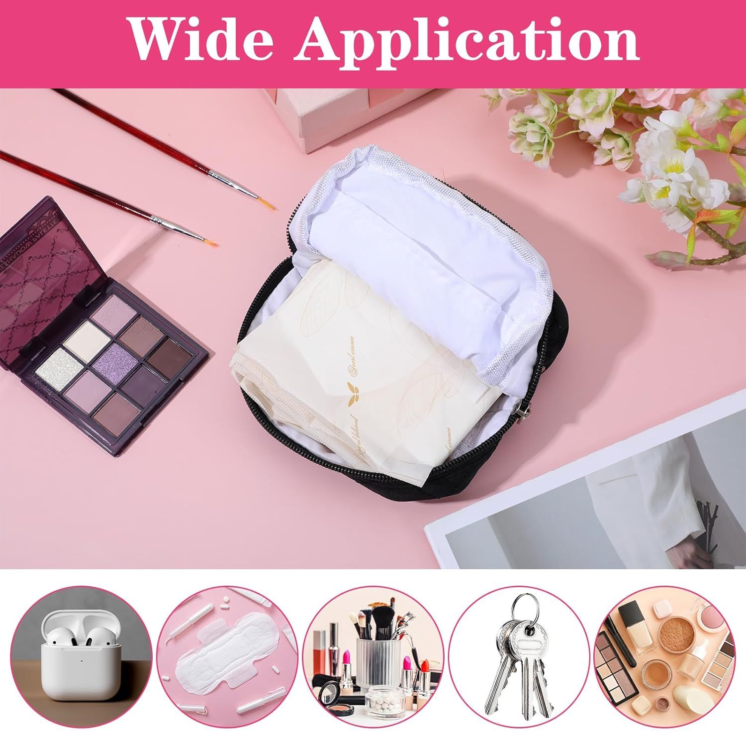 Portable Period Bags for Girls, Cute Bow Period Pouch for Pads Sanitary Napkins Small Tampons, Sanitary Napkin Storage Bag First Gifts for Girls (Black) - Image 5