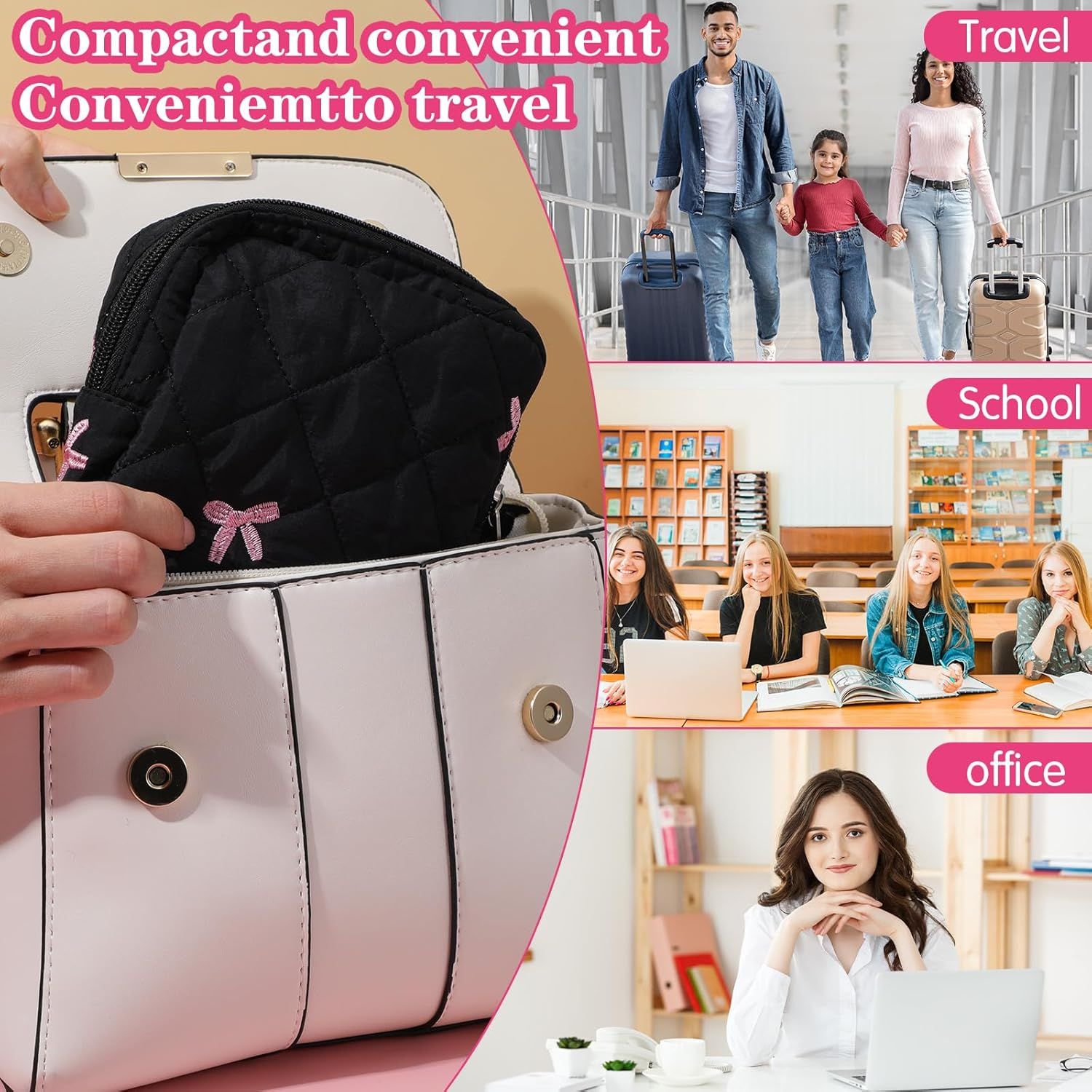 Portable Period Bags for Girls, Cute Bow Period Pouch for Pads Sanitary Napkins Small Tampons, Sanitary Napkin Storage Bag First Gifts for Girls (Black) - Image 7