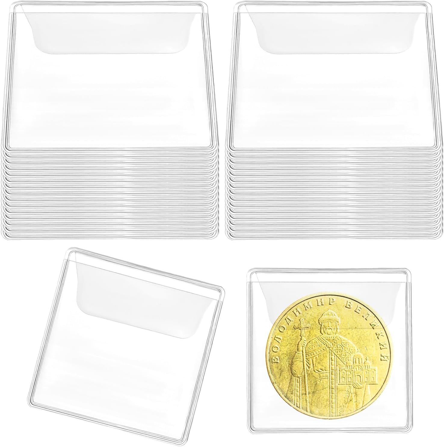 30 Pcs Clear Plastic Coin Holders for Collectors, 2.17×2.17 Inches Coin Sleeves, PVC Small Single Pocket Coin Protectors for All Coins Stamp Collection - Image 1