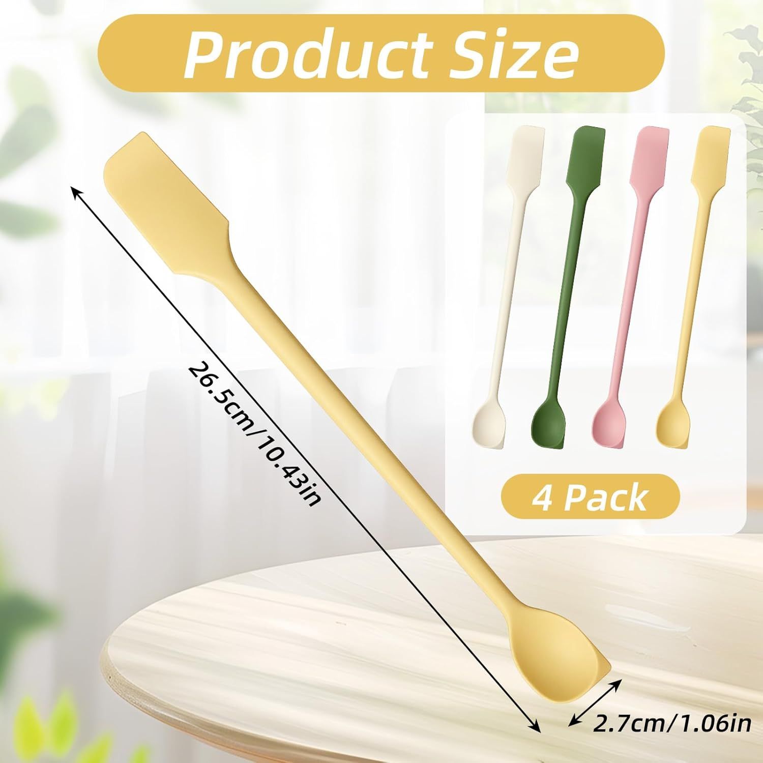 4 Pcs Long Dual-End Silicone Spatula, Small Spatula & Stirring Spoons for Jam Jars & Makeup, Thin Curved End for Scraping, Slim Spoon End for Scooping and Mixing (10.43 Inch) - Image 3