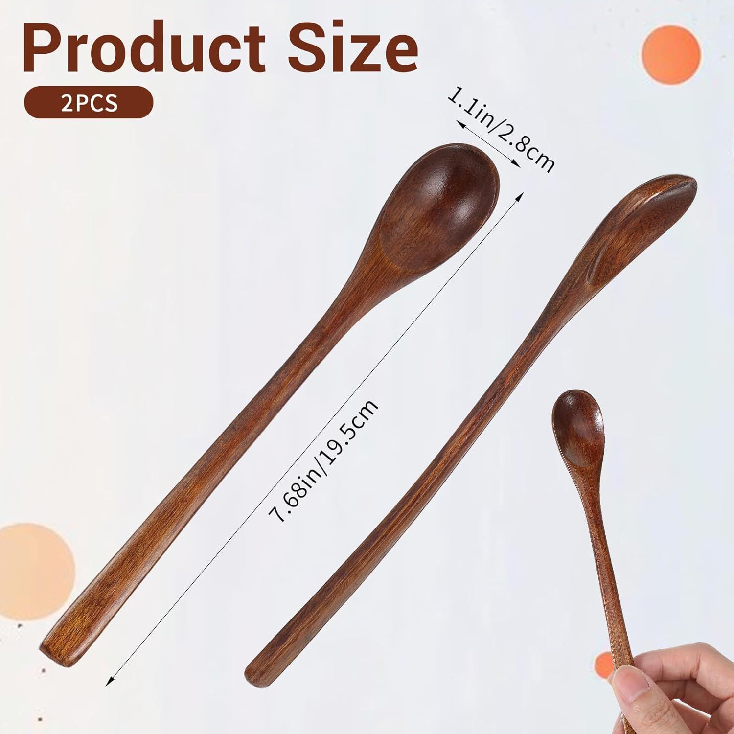 2PCS Long Wooden Spoons for Eating, 7.7 Inch Wooden Honey Spoon, Long Teaspoon Coffee Spoon for Mixing Kitchen Bar Restaurant Tea Dessert - Image 3