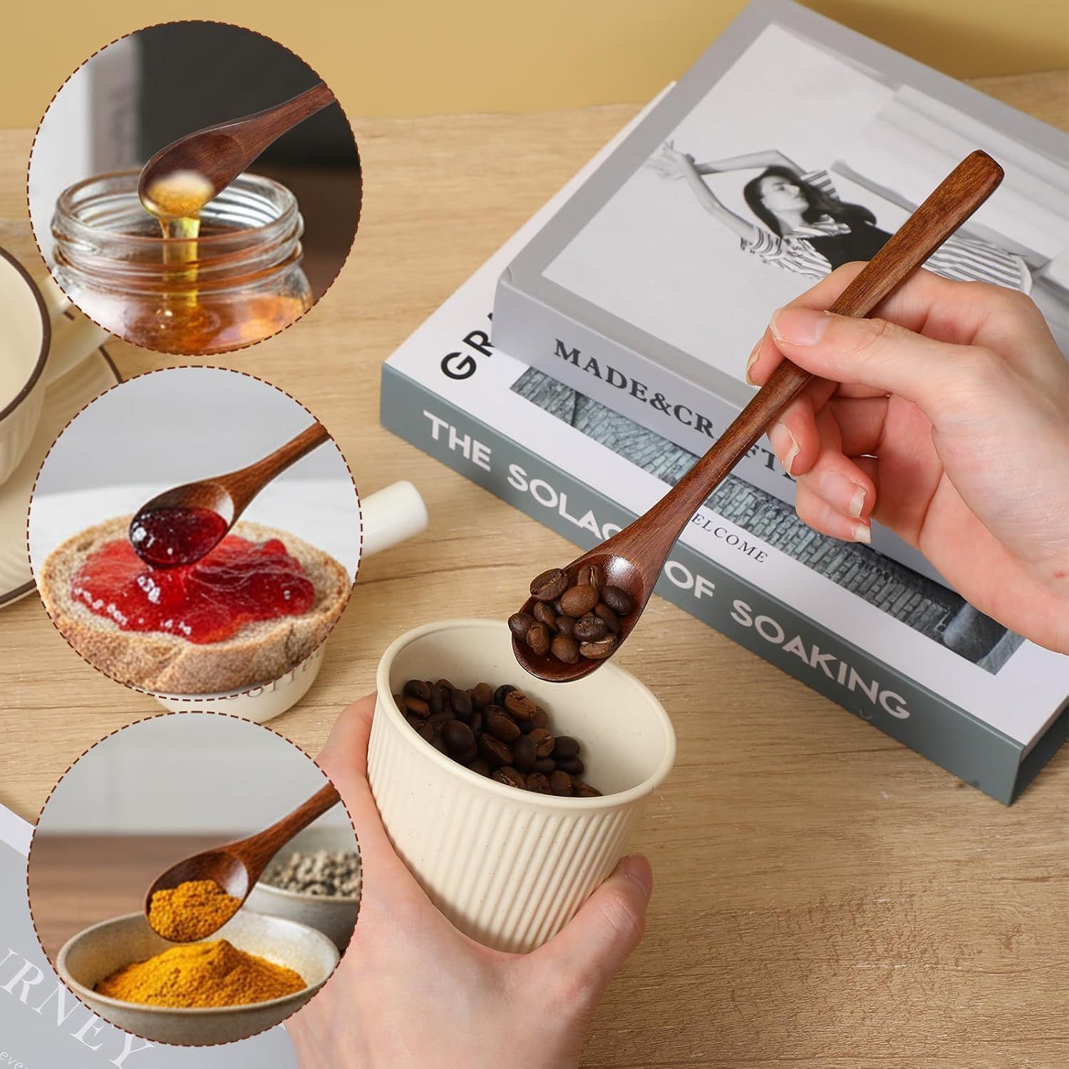 2PCS Long Wooden Spoons for Eating, 7.7 Inch Wooden Honey Spoon, Long Teaspoon Coffee Spoon for Mixing Kitchen Bar Restaurant Tea Dessert - Image 5