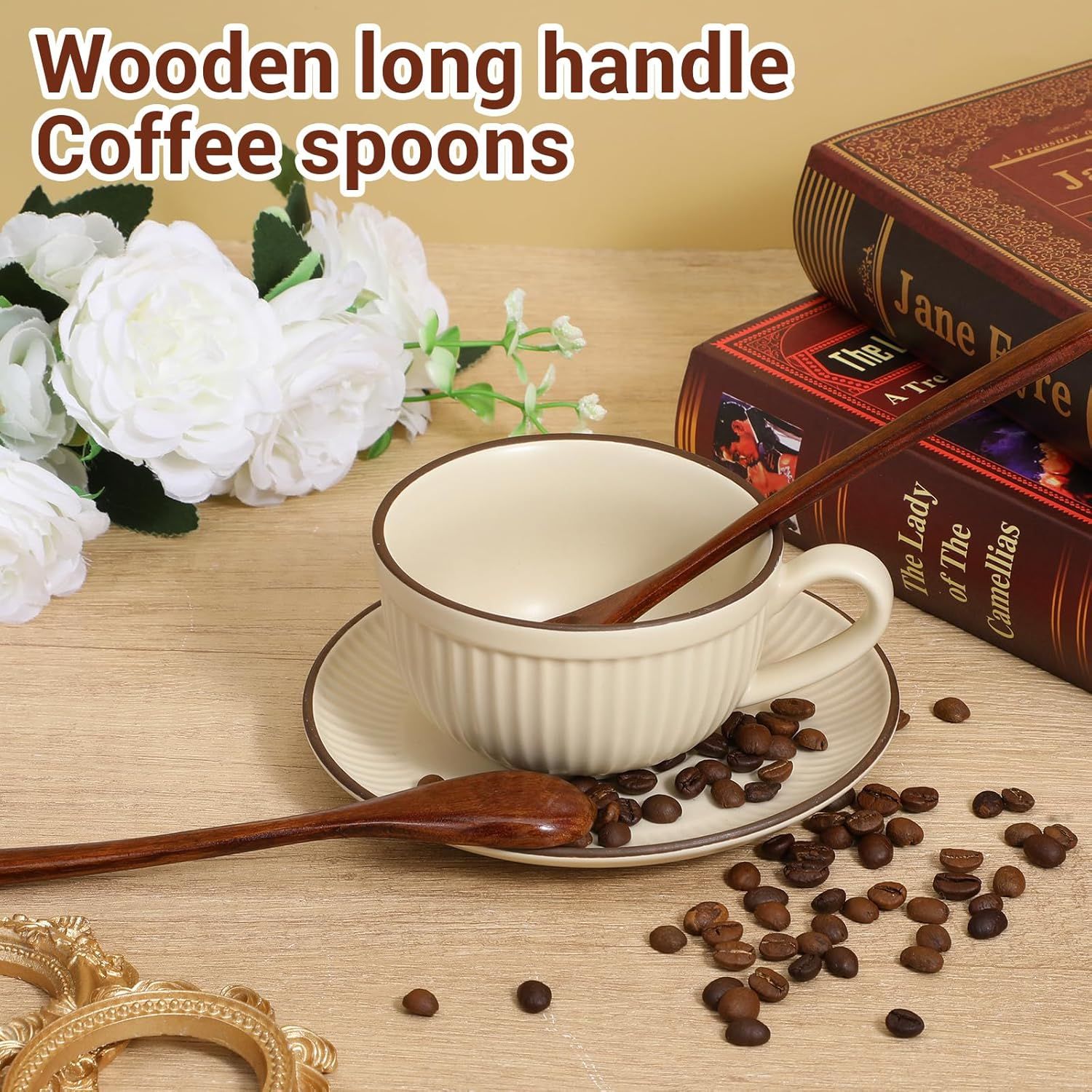 2PCS Long Wooden Spoons for Eating, 7.7 Inch Wooden Honey Spoon, Long Teaspoon Coffee Spoon for Mixing Kitchen Bar Restaurant Tea Dessert - Image 7