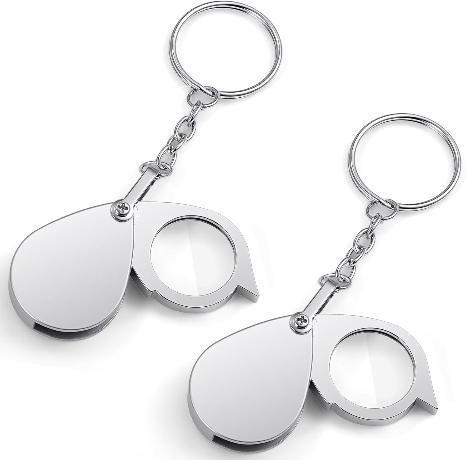 2 Pcs 10x Mini Pocket Magnifying Glass, Small Rotating Folding Jewelry Loupe, Stainless Steel Portable Pocket Magnifier with Keychain for Reading, Coin, Jewelry or Exploring (Silver, Boxed) - Image 1