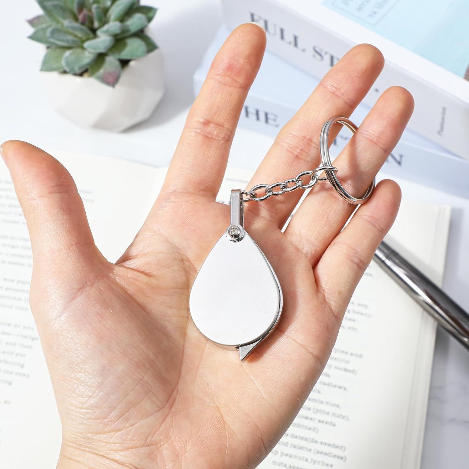 2 Pcs 10x Mini Pocket Magnifying Glass, Small Rotating Folding Jewelry Loupe, Stainless Steel Portable Pocket Magnifier with Keychain for Reading, Coin, Jewelry or Exploring (Silver, Boxed) - Image 2
