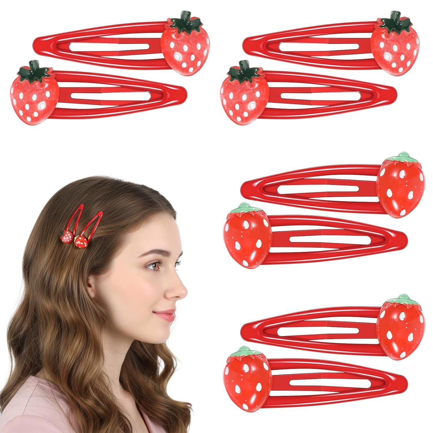 8PCS Small Strawberry Hair Clips, Metal Snap Hair Clips for Women Girls, Cute Hairs Barrettes Cute Strawberry Hairs Accessories for Girls Toddlers Kids and Teens Gifts Red - Image 1