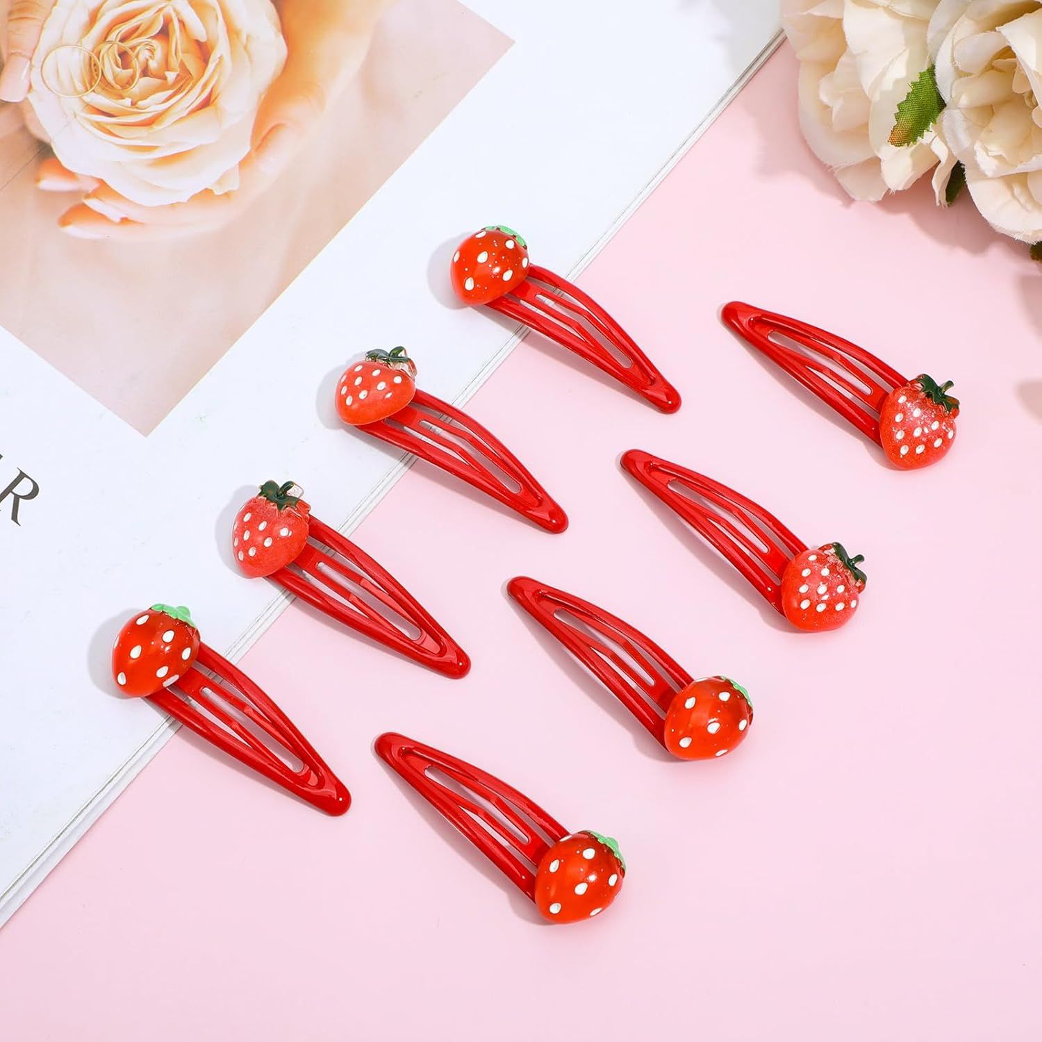 8PCS Small Strawberry Hair Clips, Metal Snap Hair Clips for Women Girls, Cute Hairs Barrettes Cute Strawberry Hairs Accessories for Girls Toddlers Kids and Teens Gifts Red - Image 6