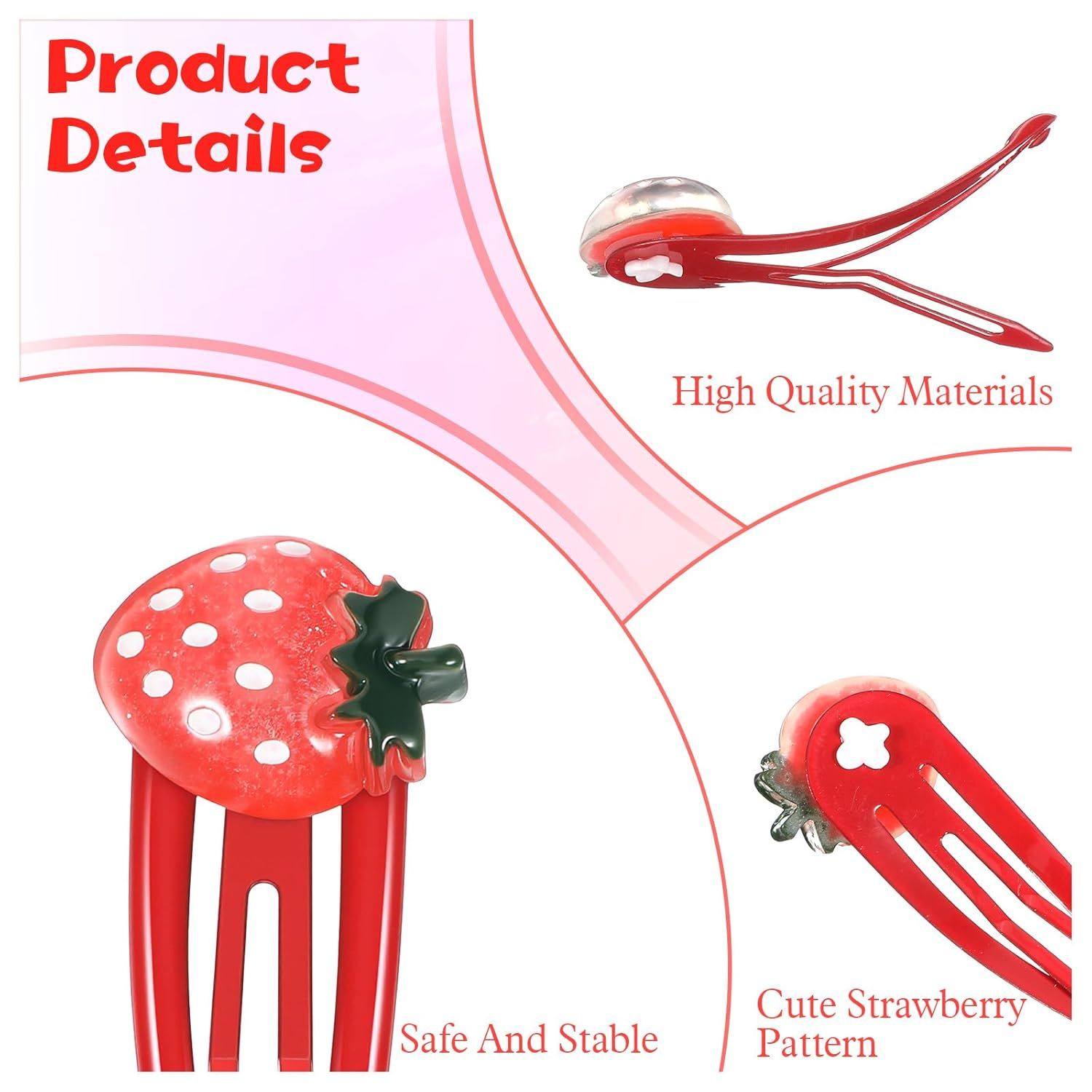 8PCS Small Strawberry Hair Clips, Metal Snap Hair Clips for Women Girls, Cute Hairs Barrettes Cute Strawberry Hairs Accessories for Girls Toddlers Kids and Teens Gifts Red - Image 7