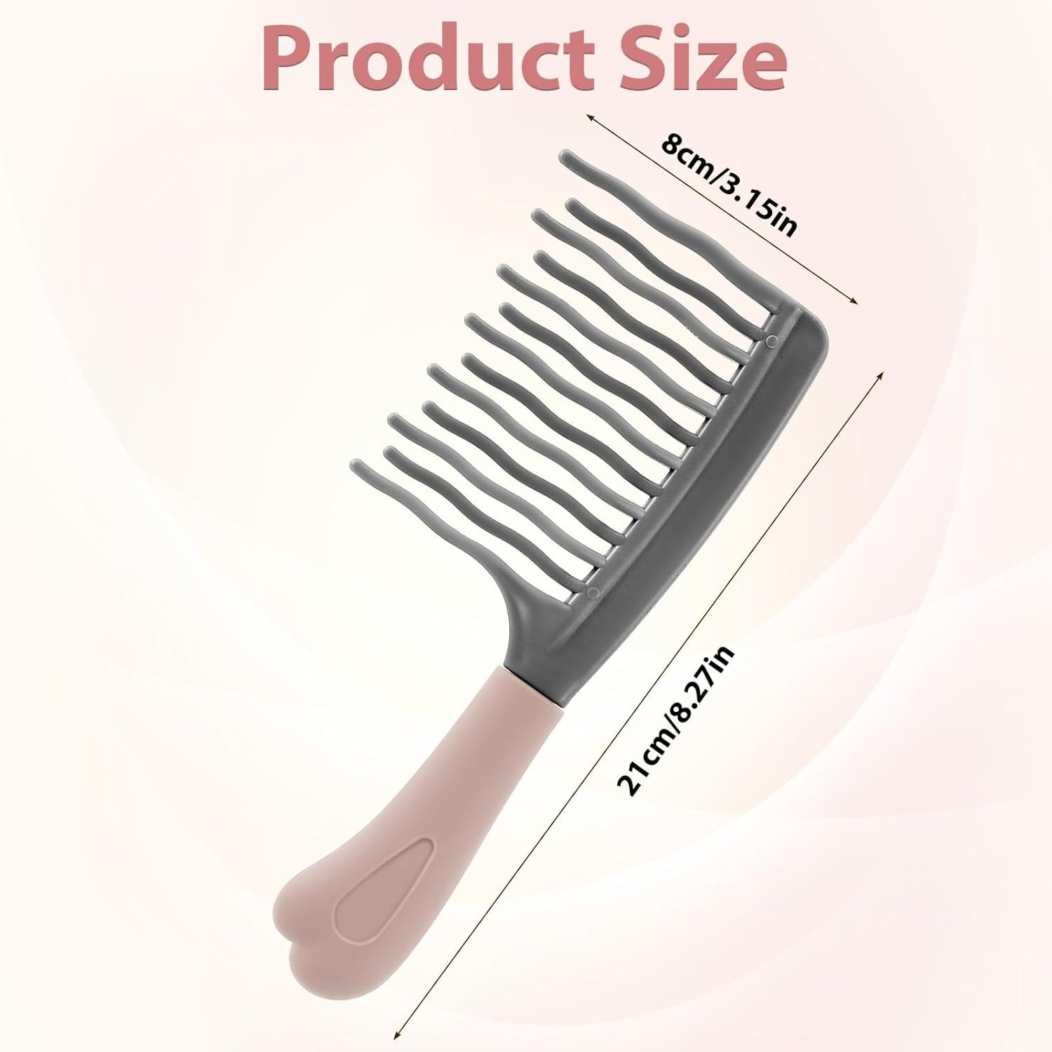 Wide Tooth Comb for Curls, Curly Hair Comb with Double Row Wavy Tooth for Curls Wavy Thick Long Wet Dry Hairs, Detangler Hairs Brush Large Teeth Shower for Women Girl (Grey) - Image 2
