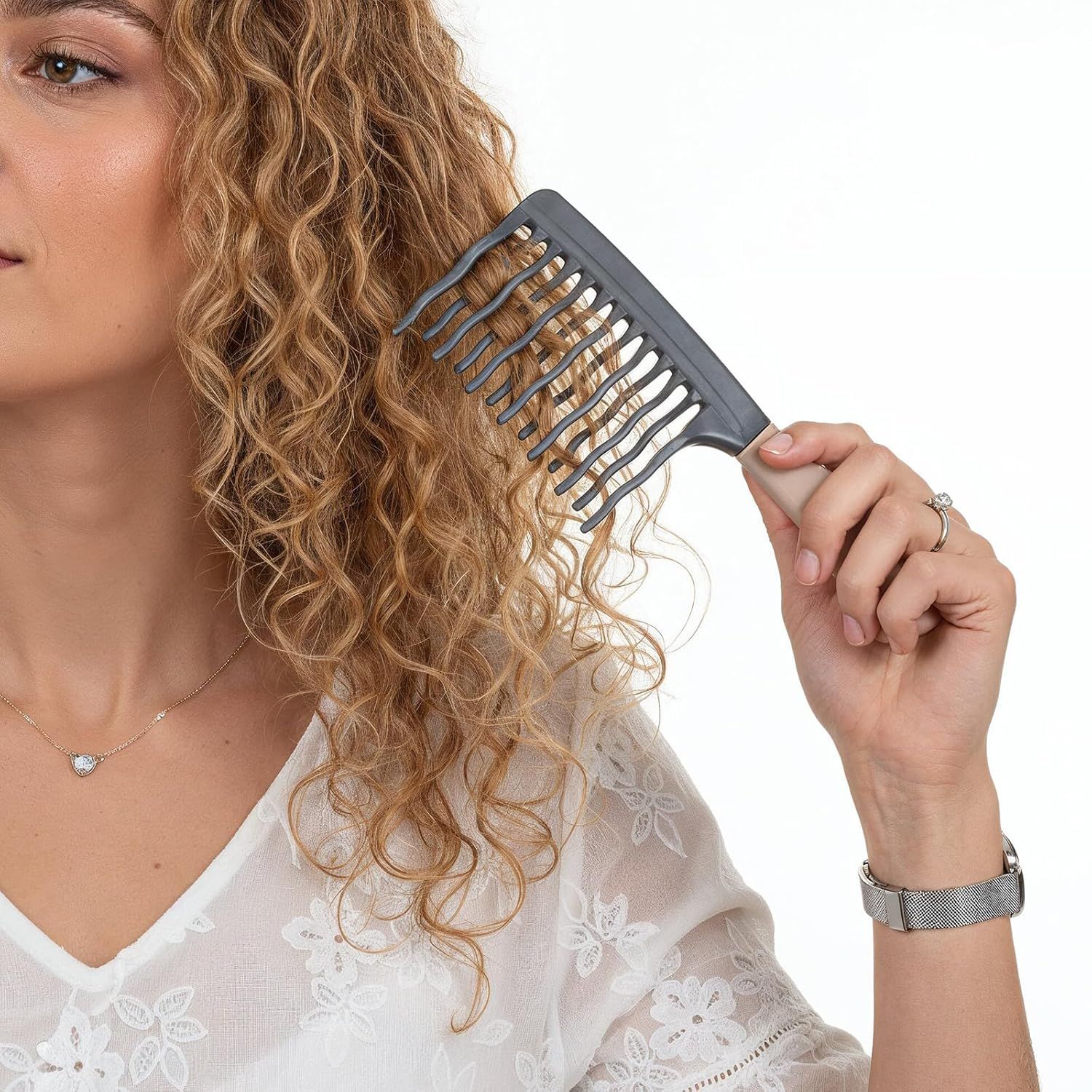 Wide Tooth Comb for Curls, Curly Hair Comb with Double Row Wavy Tooth for Curls Wavy Thick Long Wet Dry Hairs, Detangler Hairs Brush Large Teeth Shower for Women Girl (Grey) - Image 5