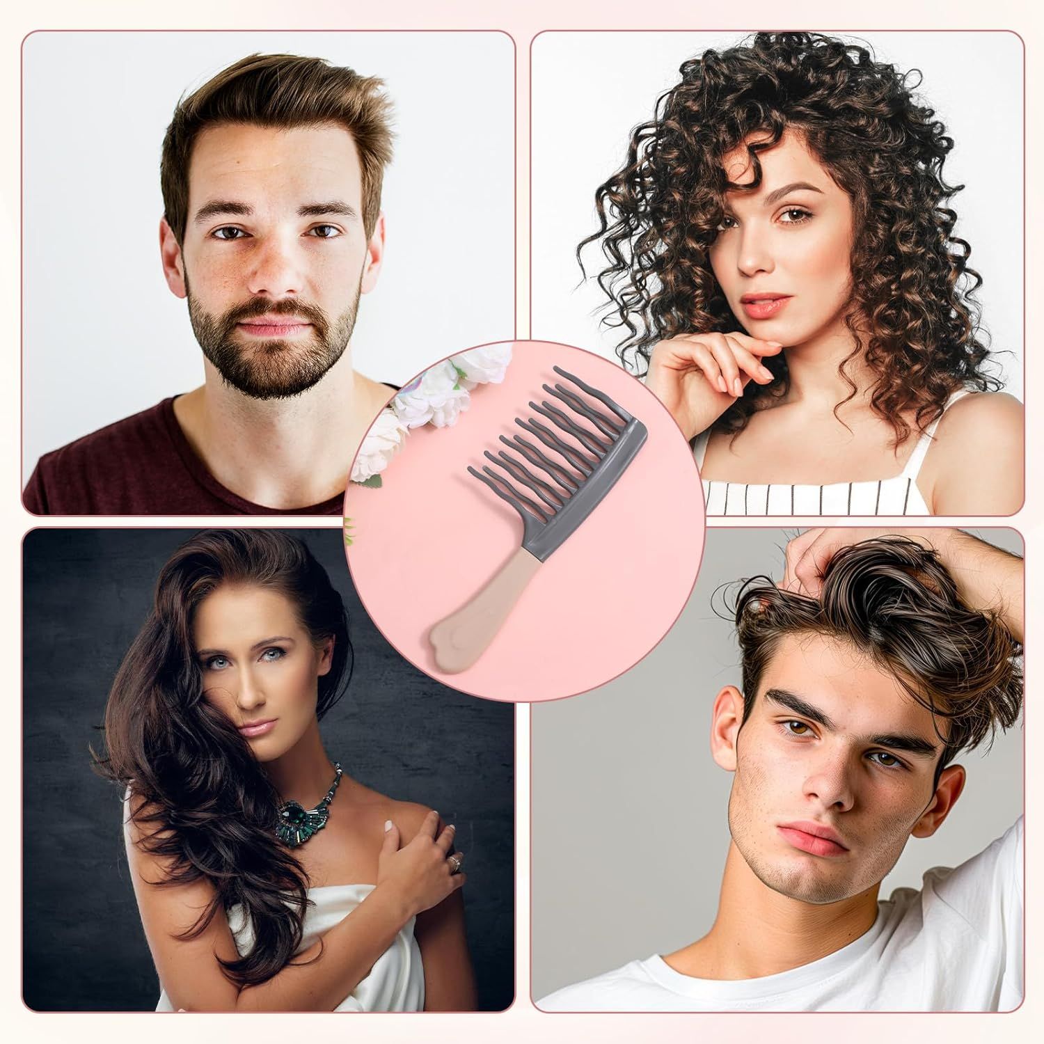 Wide Tooth Comb for Curls, Curly Hair Comb with Double Row Wavy Tooth for Curls Wavy Thick Long Wet Dry Hairs, Detangler Hairs Brush Large Teeth Shower for Women Girl (Grey) - Image 7