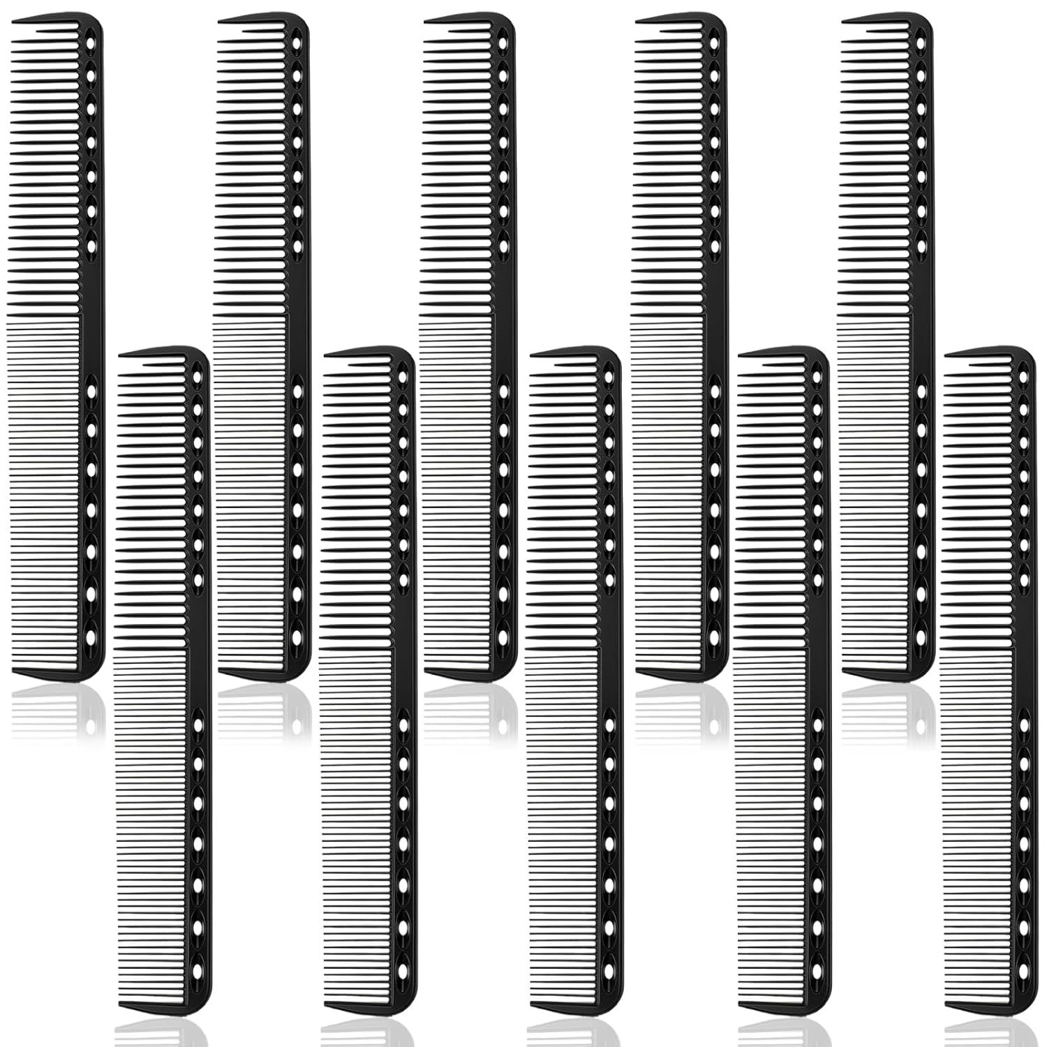 10PCS Cutting Combs for Hair Stylist, Carbon Fiber Hair Combs Fine Tooth Comb Barber Comb Heat Resistant Carbon Fiber Professional Salon Hairdressing for Salon Stylist Men and Women Black - Image 1