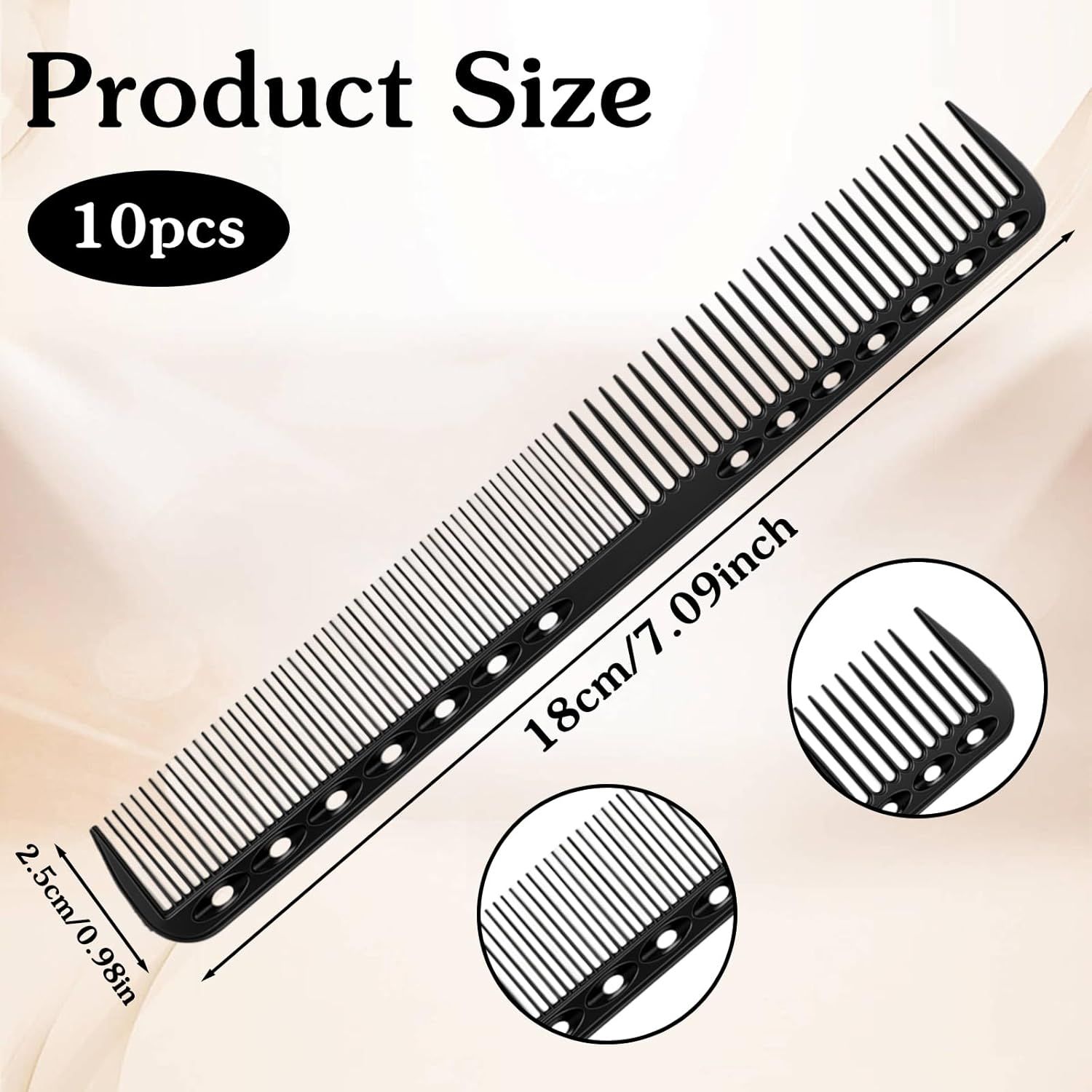 10PCS Cutting Combs for Hair Stylist, Carbon Fiber Hair Combs Fine Tooth Comb Barber Comb Heat Resistant Carbon Fiber Professional Salon Hairdressing for Salon Stylist Men and Women Black - Image 2