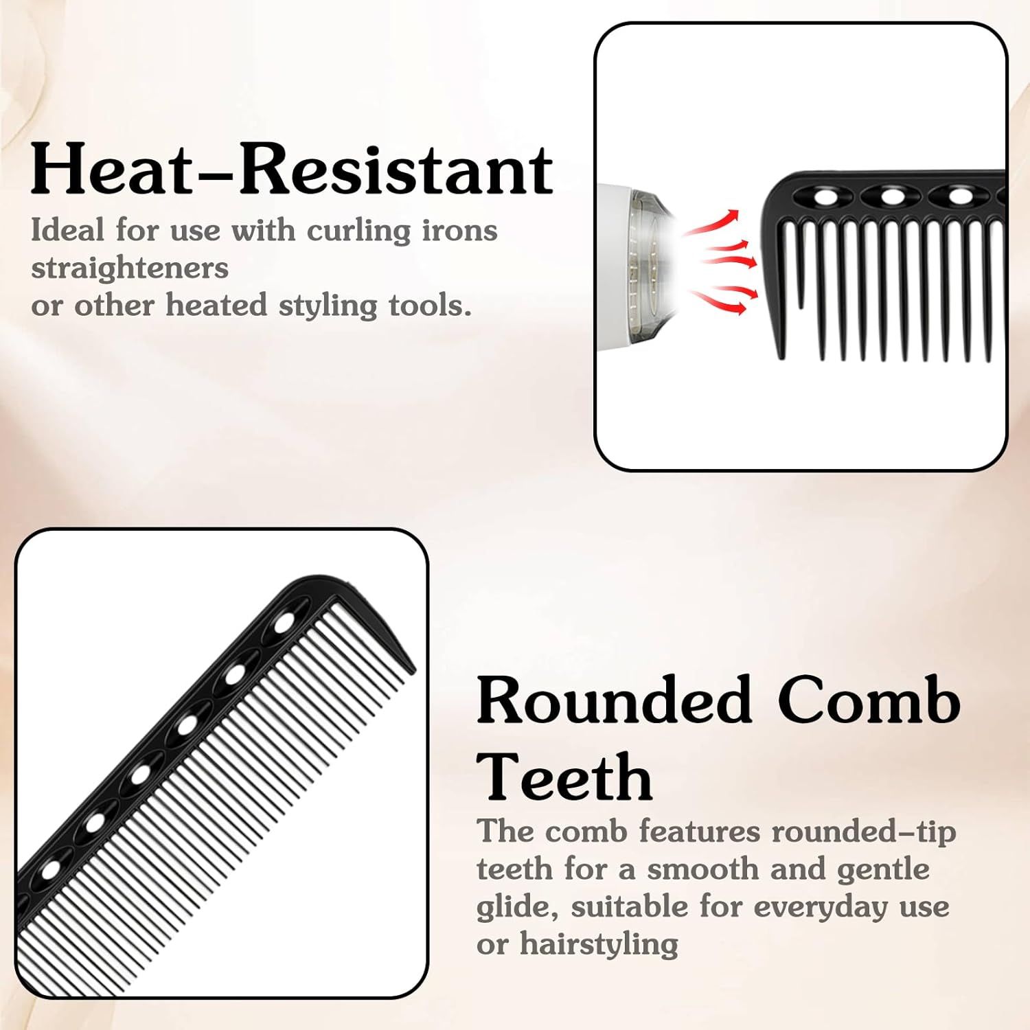 10PCS Cutting Combs for Hair Stylist, Carbon Fiber Hair Combs Fine Tooth Comb Barber Comb Heat Resistant Carbon Fiber Professional Salon Hairdressing for Salon Stylist Men and Women Black - Image 3