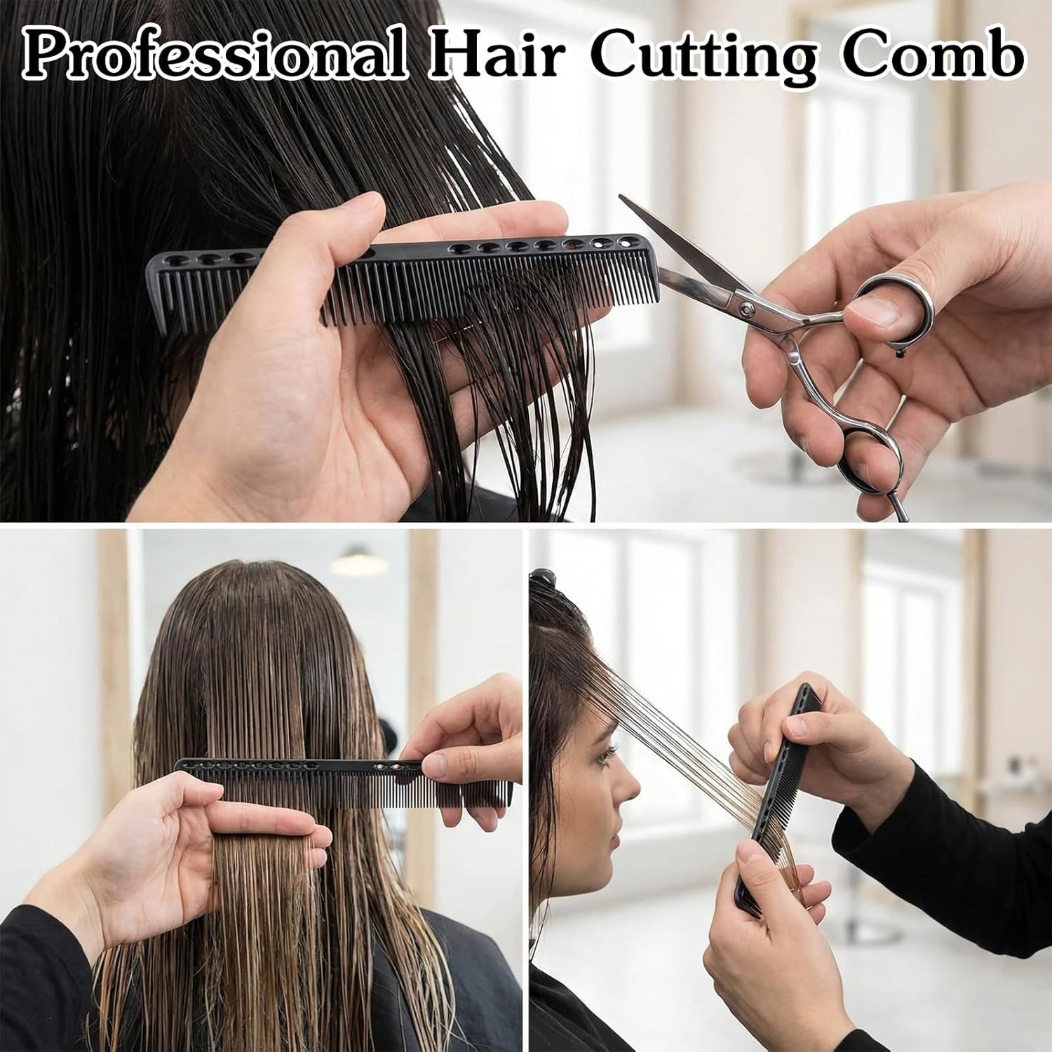 10PCS Cutting Combs for Hair Stylist, Carbon Fiber Hair Combs Fine Tooth Comb Barber Comb Heat Resistant Carbon Fiber Professional Salon Hairdressing for Salon Stylist Men and Women Black - Image 5