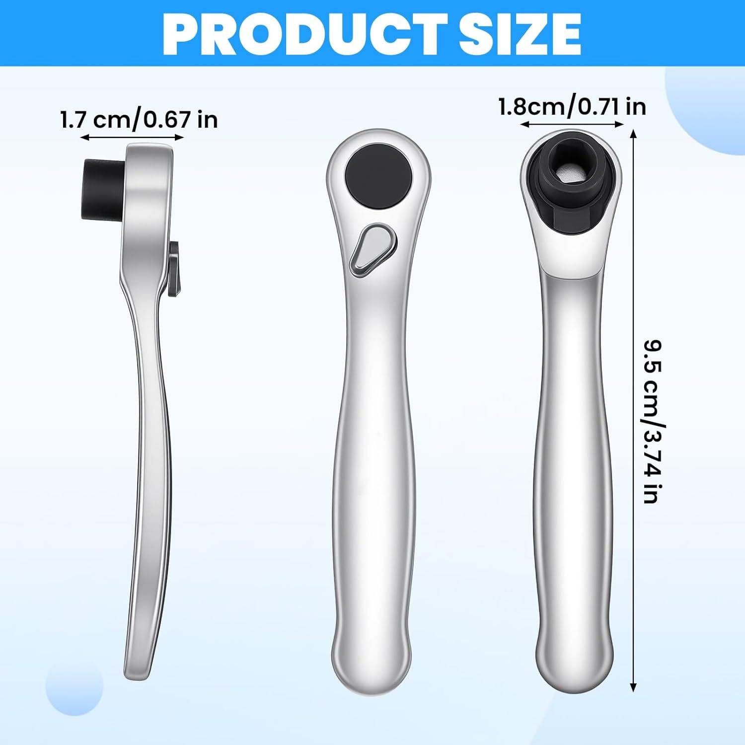 Mini 1/4 Ratchet Wrench, Reversible Stubby Ratchet, Oval Head Socket Wrench, Steel Quarter Inch Compact Socket Wrenches for Tight Spaces - Image 3