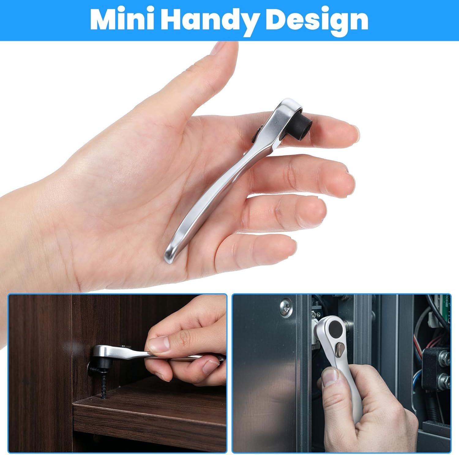 Mini 1/4 Ratchet Wrench, Reversible Stubby Ratchet, Oval Head Socket Wrench, Steel Quarter Inch Compact Socket Wrenches for Tight Spaces - Image 5