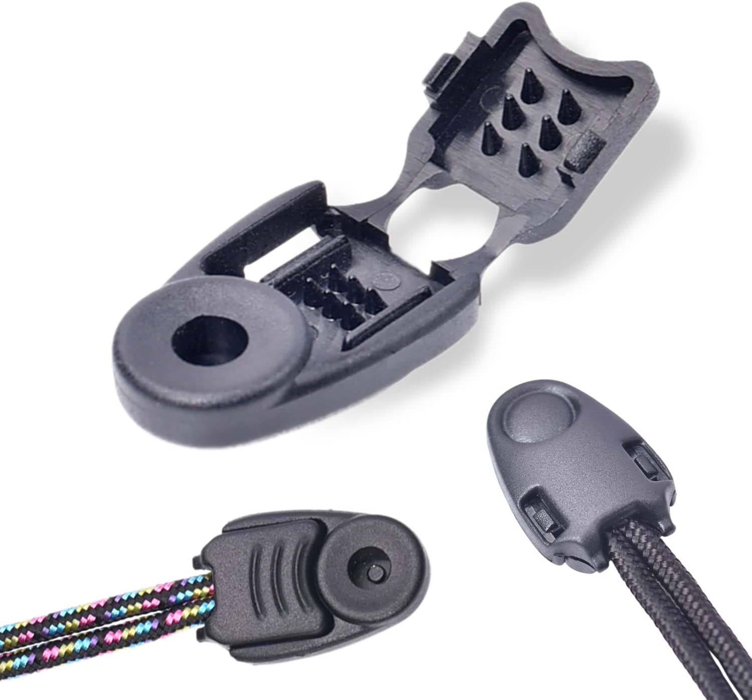 CooBigo 20 Pack Zipper Pull Cord Ends Zipcords Stopper Paracord Parachute Clips Running Shoe lace Elastic Shock Bungee Rope Drawstrings Ends Lock DIY Replacement Plastic Black - Image 1