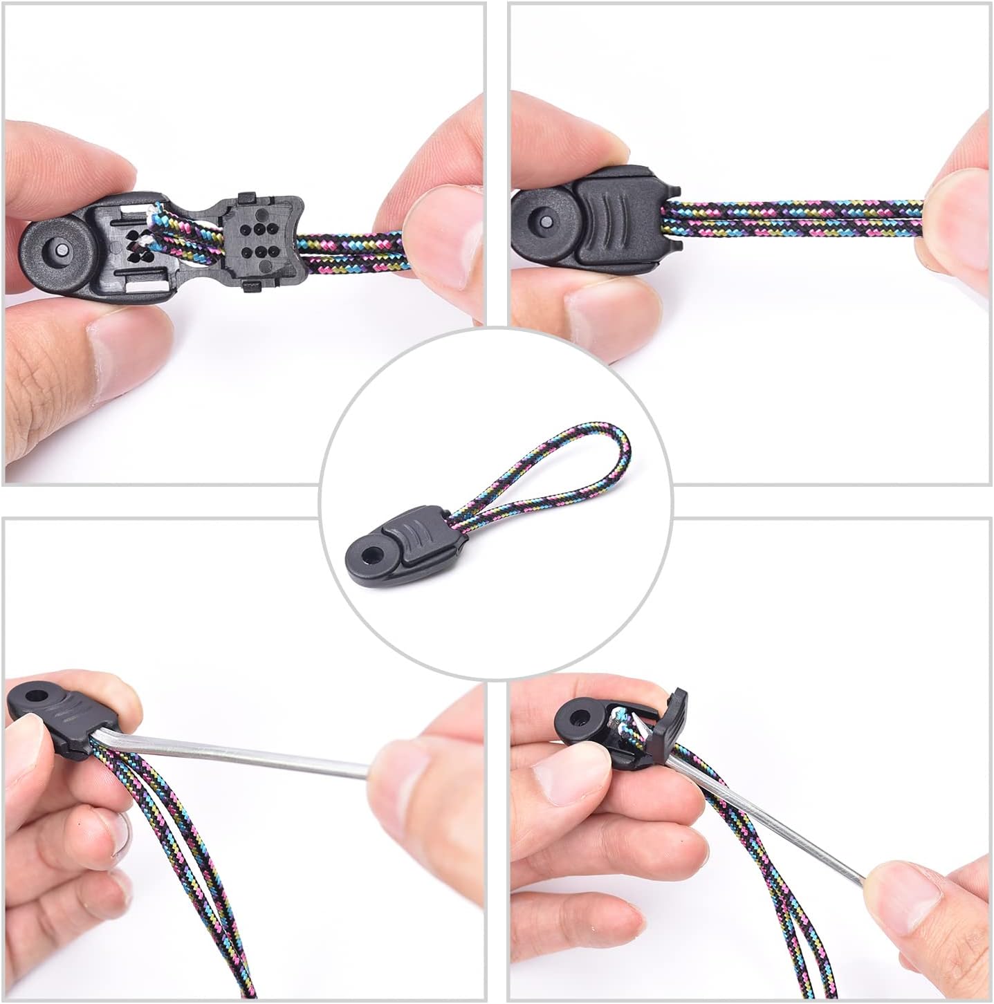 CooBigo 20 Pack Zipper Pull Cord Ends Zipcords Stopper Paracord Parachute Clips Running Shoe lace Elastic Shock Bungee Rope Drawstrings Ends Lock DIY Replacement Plastic Black - Image 4