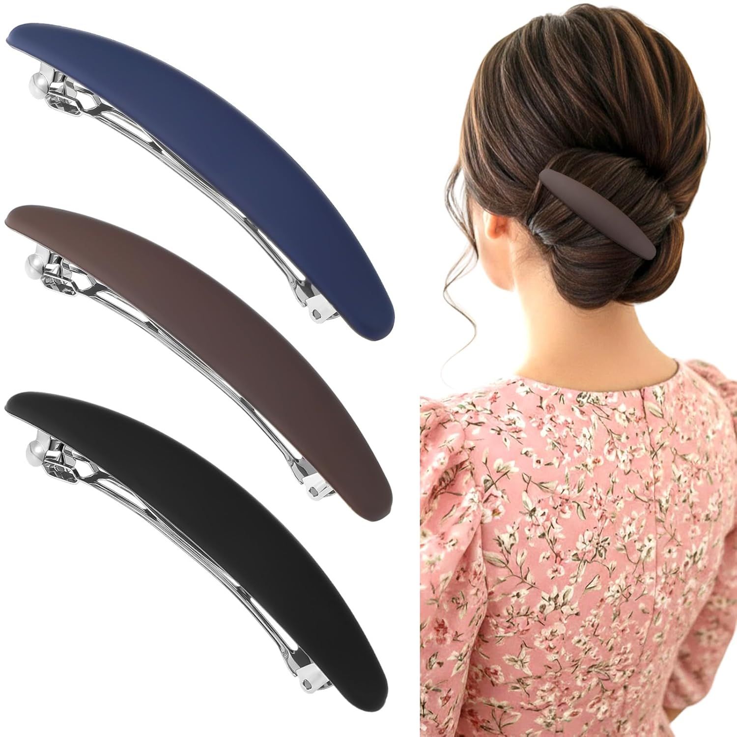 3PCS Large French Hair Barrettes for Women Thin Hairs, Half up French Barrette Hair Clips for Thick Thin, Short and Fine Hairs - Image 1