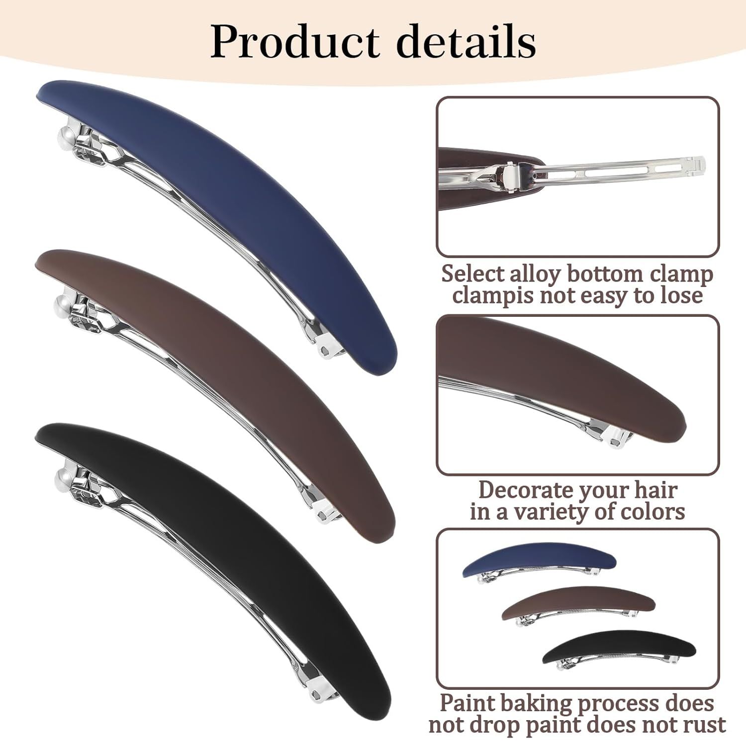 3PCS Large French Hair Barrettes for Women Thin Hairs, Half up French Barrette Hair Clips for Thick Thin, Short and Fine Hairs - Image 3