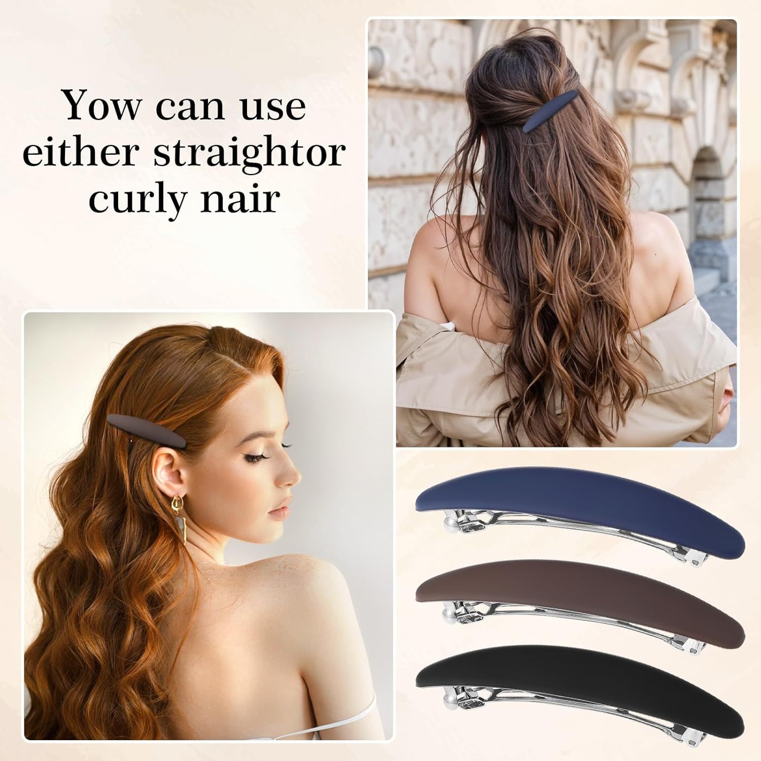 3PCS Large French Hair Barrettes for Women Thin Hairs, Half up French Barrette Hair Clips for Thick Thin, Short and Fine Hairs - Image 5