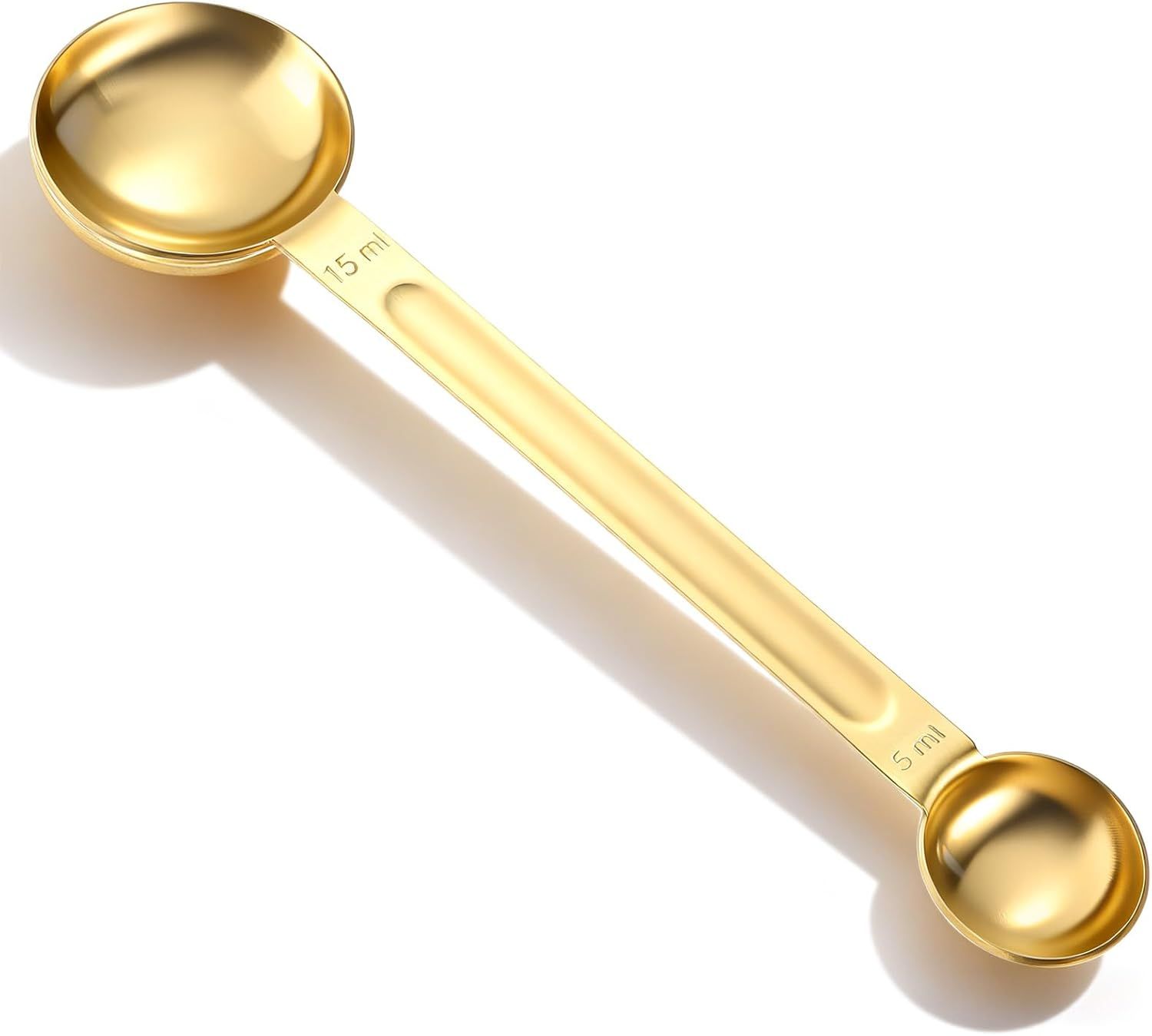 Double Sided Measuring Spoon, Long Handle Teaspoon Measuring Spoon Stainless Steel Coffee Measurings Scoop Spoons 5ml and 15ml, Dual-Measure Long-Handle Spoons for Tea Sugar Baking Precise Gold - Image 1