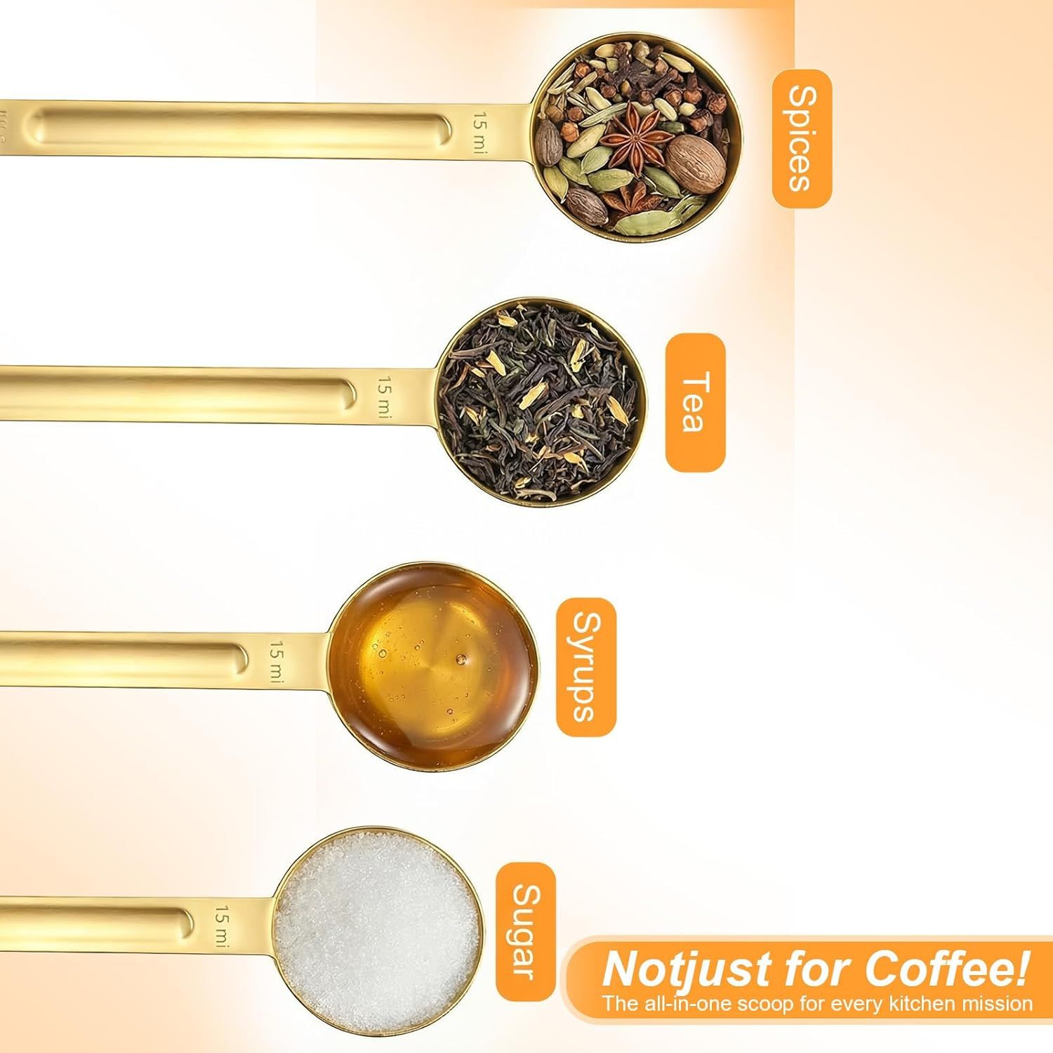Double Sided Measuring Spoon, Long Handle Teaspoon Measuring Spoon Stainless Steel Coffee Measurings Scoop Spoons 5ml and 15ml, Dual-Measure Long-Handle Spoons for Tea Sugar Baking Precise Gold - Image 5