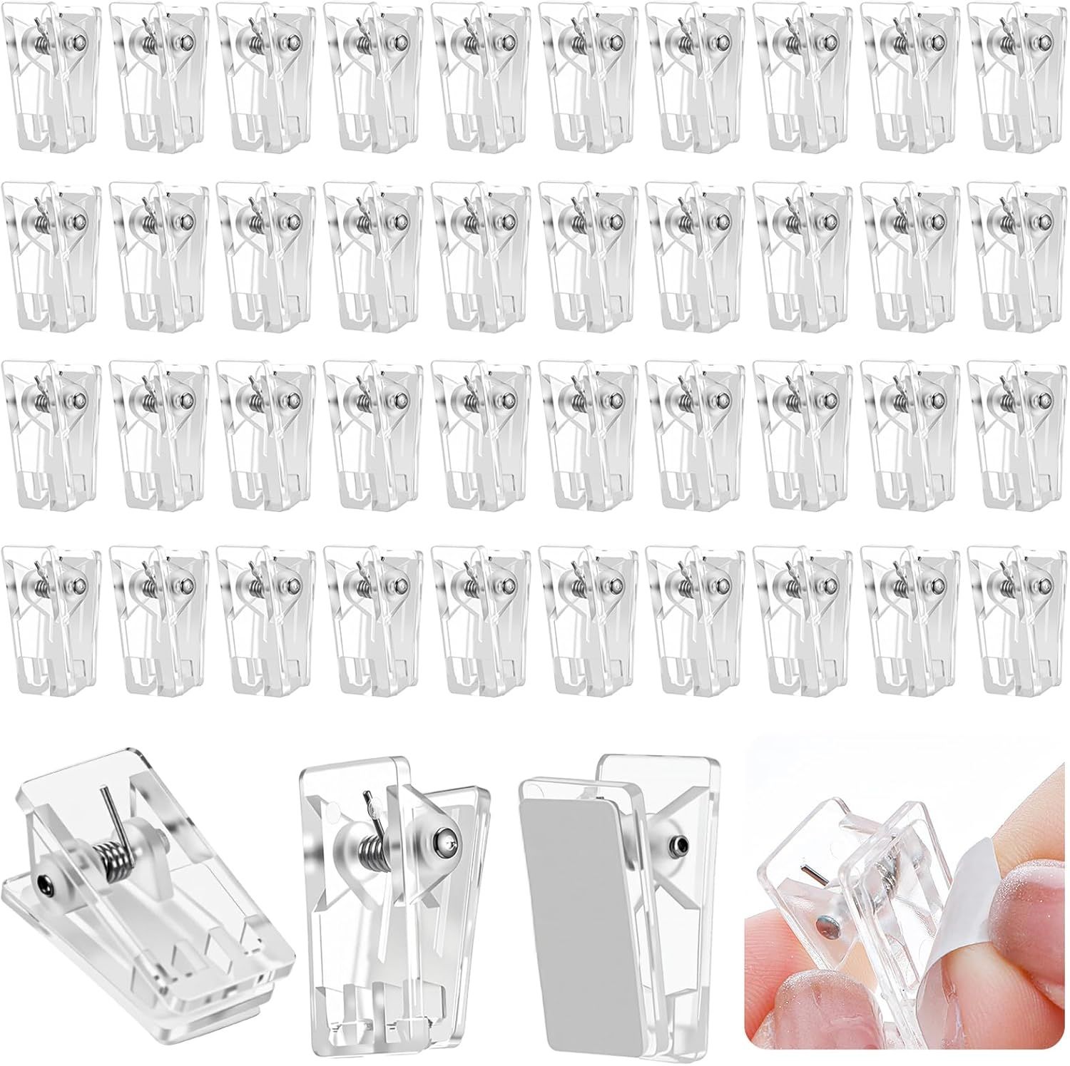 40 Pcs Tapestry Wall Hanging Clips, Clear Wall Clips for Hanging Photos, Posters, Banners, Adhesive Clip for Office Home Picture Halloween Christmas Decorations - Image 1