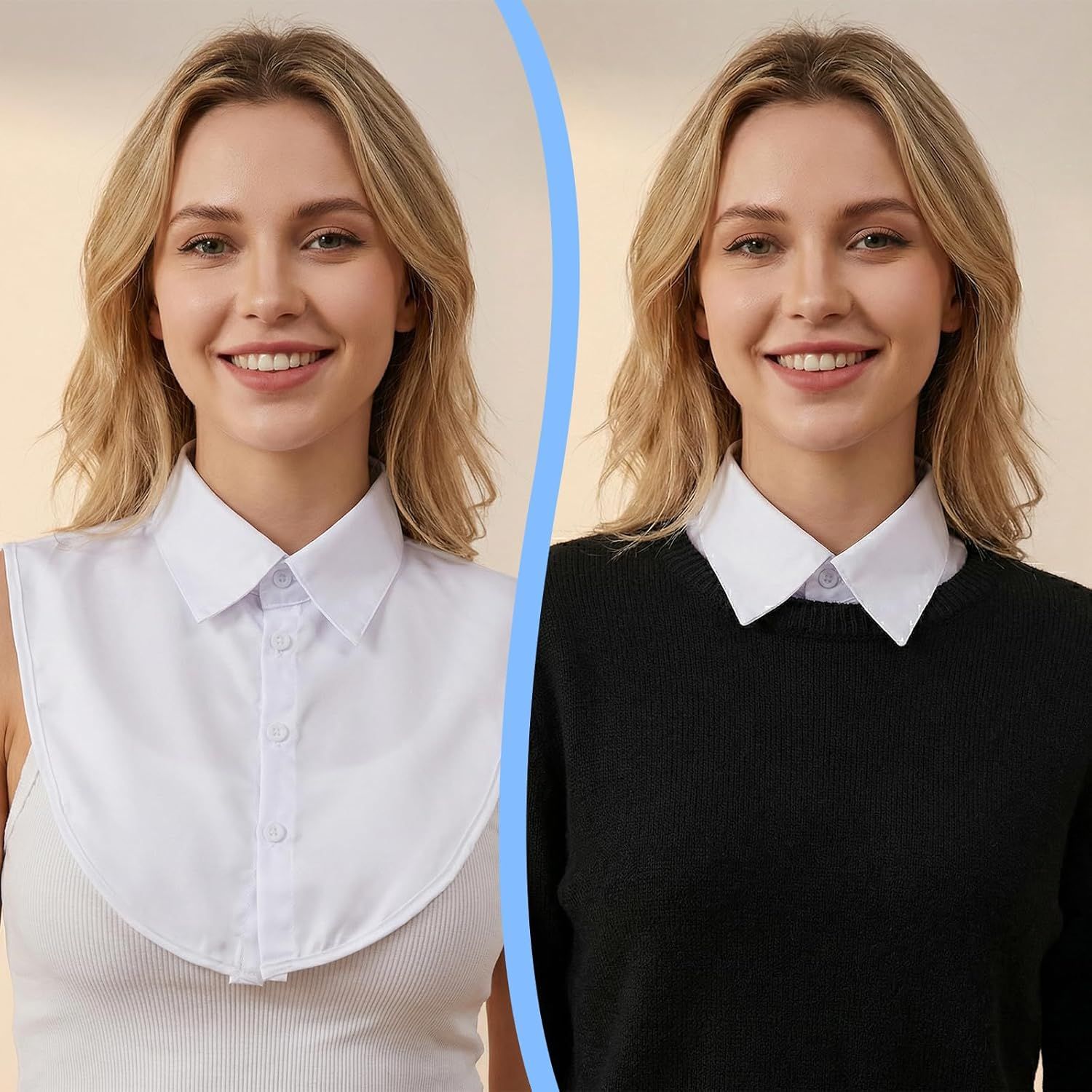 White Fake Collar for Women, Detachable Dickey Collar, Faux Collars Blouse Half Shirt Collars Tops for Daily Graduation Halloween Winter Christmas - Image 2