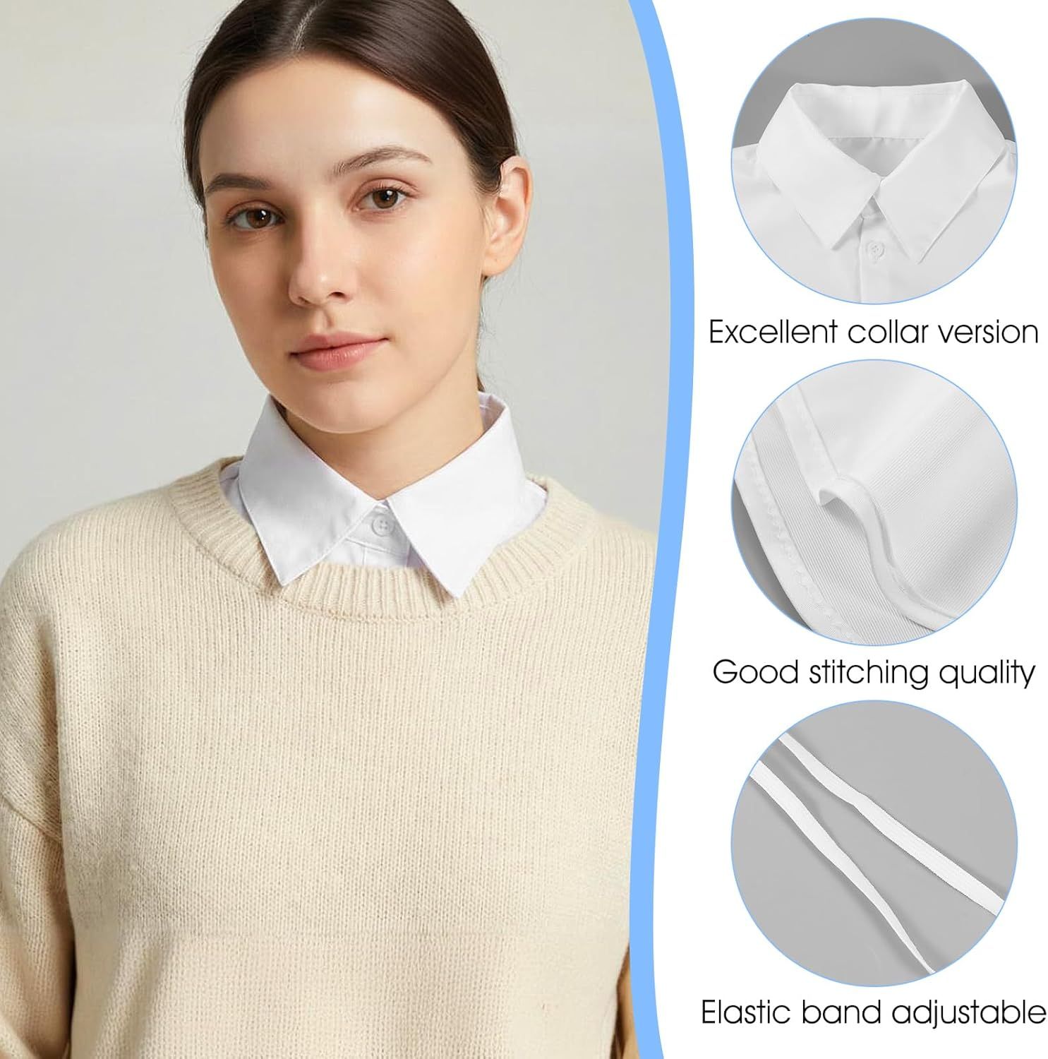 White Fake Collar for Women, Detachable Dickey Collar, Faux Collars Blouse Half Shirt Collars Tops for Daily Graduation Halloween Winter Christmas - Image 5