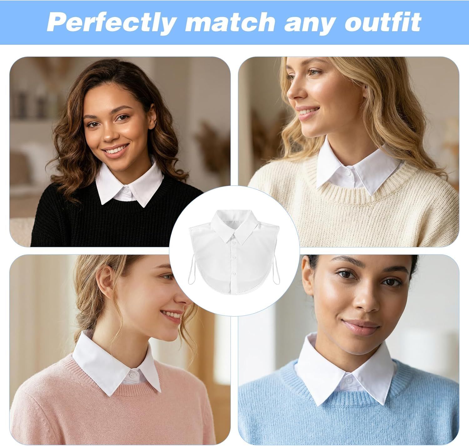 White Fake Collar for Women, Detachable Dickey Collar, Faux Collars Blouse Half Shirt Collars Tops for Daily Graduation Halloween Winter Christmas - Image 7