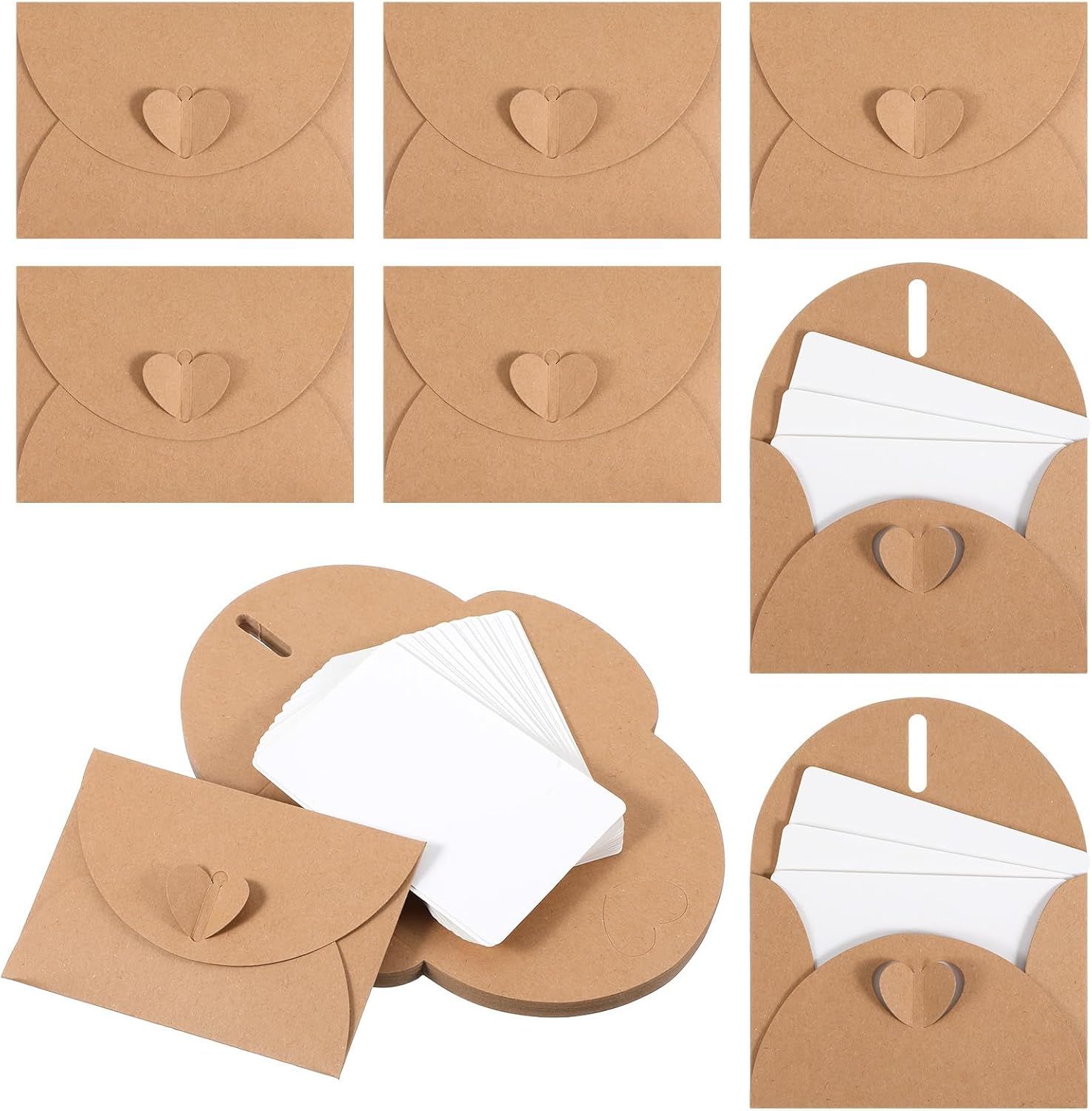30 Pcs Mini Envelopes with Blank Cards, 4.02×2.76in Cute Envelopes with Heart Clasp, Paper Gift Card Holders, Tiny Envelope for Business Card, Weddings Favors, Greeting Cards - Image 1