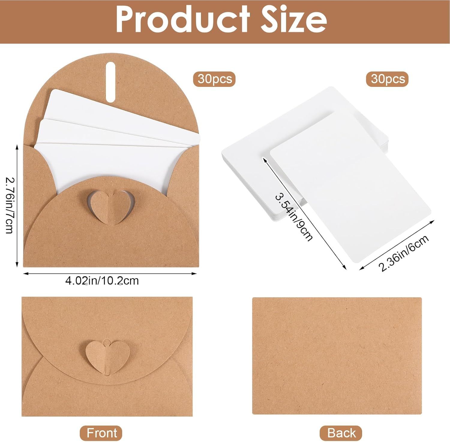 30 Pcs Mini Envelopes with Blank Cards, 4.02×2.76in Cute Envelopes with Heart Clasp, Paper Gift Card Holders, Tiny Envelope for Business Card, Weddings Favors, Greeting Cards - Image 3