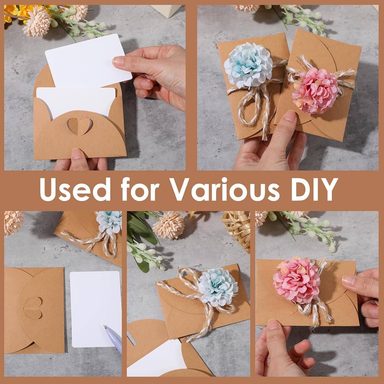 30 Pcs Mini Envelopes with Blank Cards, 4.02×2.76in Cute Envelopes with Heart Clasp, Paper Gift Card Holders, Tiny Envelope for Business Card, Weddings Favors, Greeting Cards - Image 4