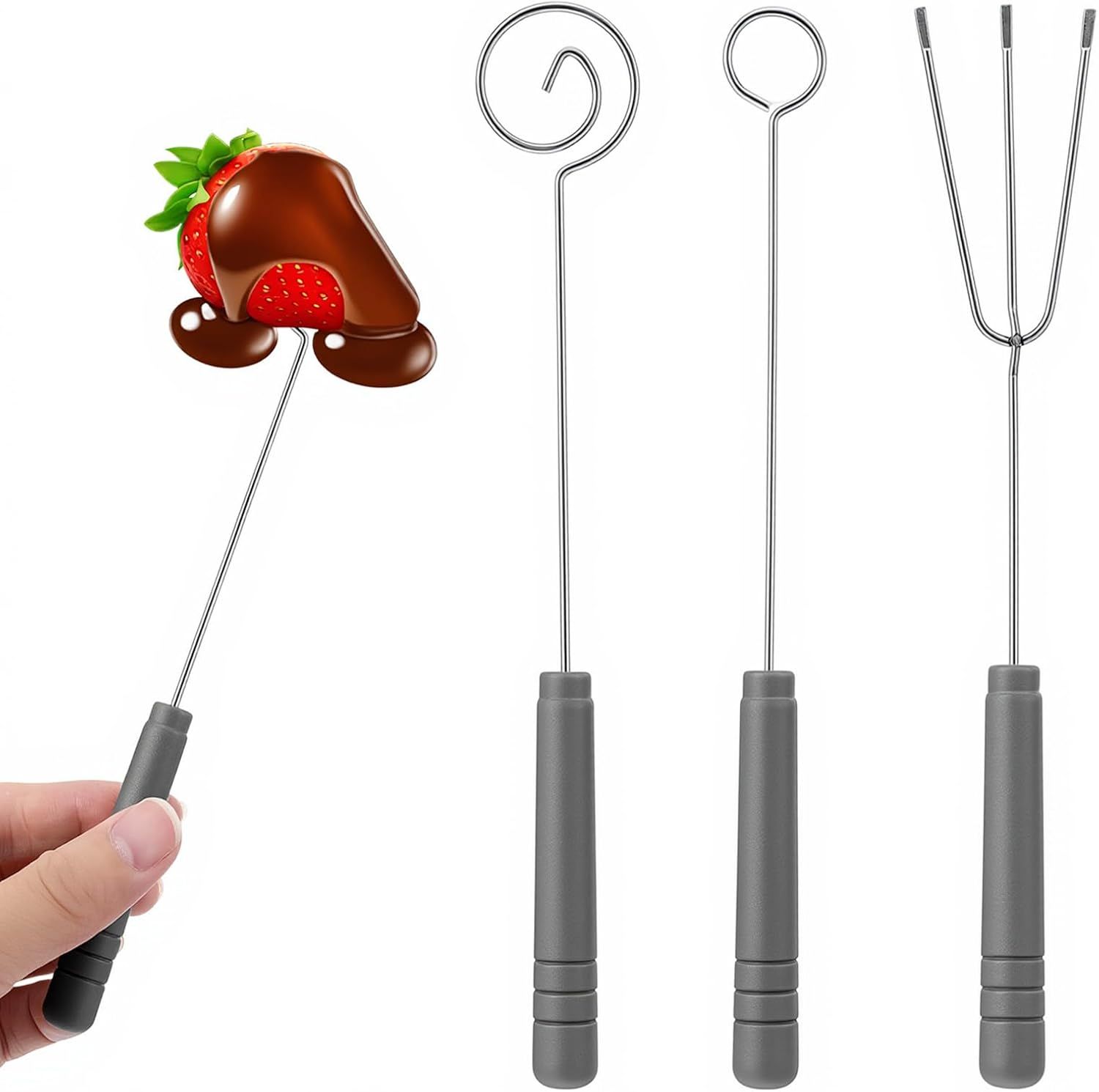 3PCS Chocolate Dipping Tools, Stainless Steel Candy Dipping Tools Set, Chocolate Dip Fork Baking Supplies, Cooking Supplie for Home Bakers Dishwasher Safe - Image 1