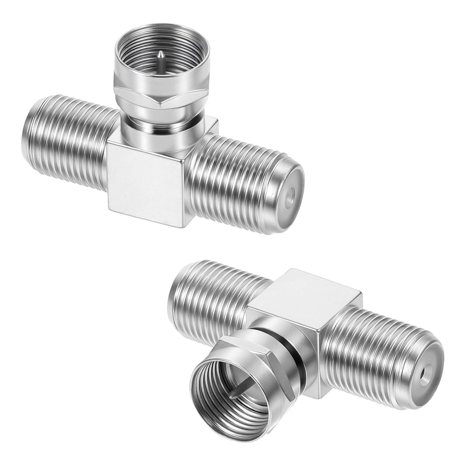 2 Pack Coaxial Cable Splitter, 2 in 1 Out TV Splitter, F Type RG6 Male to 2 Female, 3 Way Coaxial Cable Connector T Adapter for TV, Satellite, Antenna & Cable Box - Image 1