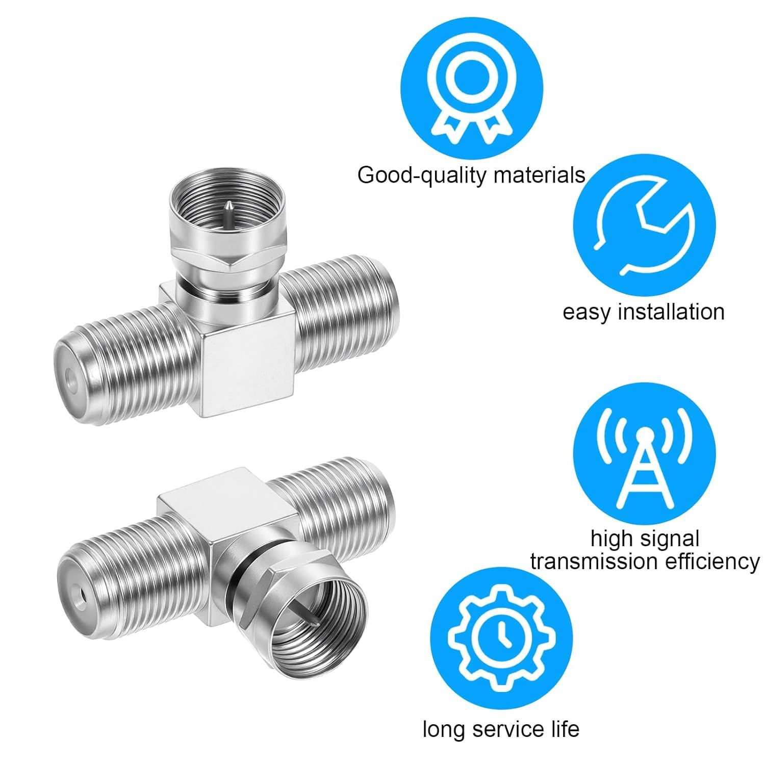 2 Pack Coaxial Cable Splitter, 2 in 1 Out TV Splitter, F Type RG6 Male to 2 Female, 3 Way Coaxial Cable Connector T Adapter for TV, Satellite, Antenna & Cable Box - Image 3