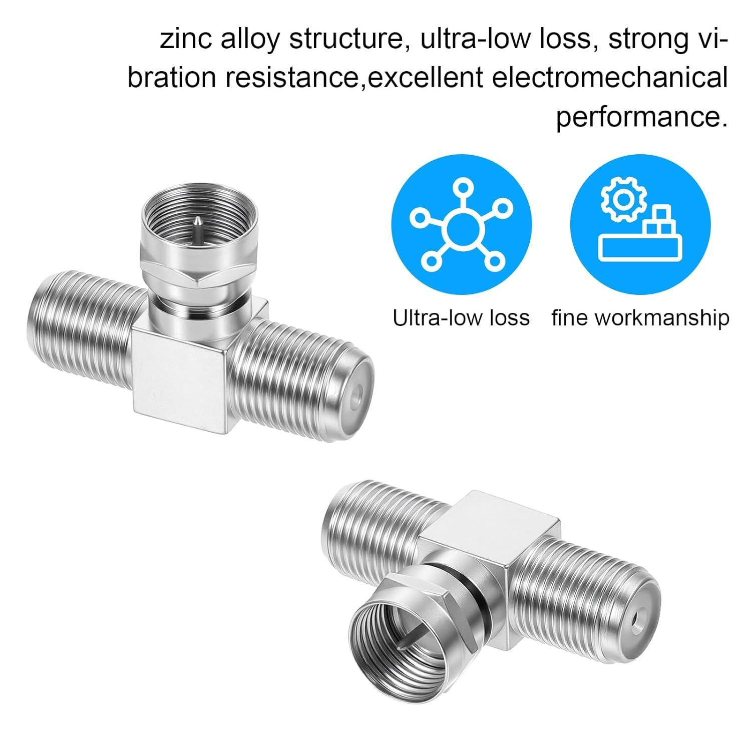 2 Pack Coaxial Cable Splitter, 2 in 1 Out TV Splitter, F Type RG6 Male to 2 Female, 3 Way Coaxial Cable Connector T Adapter for TV, Satellite, Antenna & Cable Box - Image 5