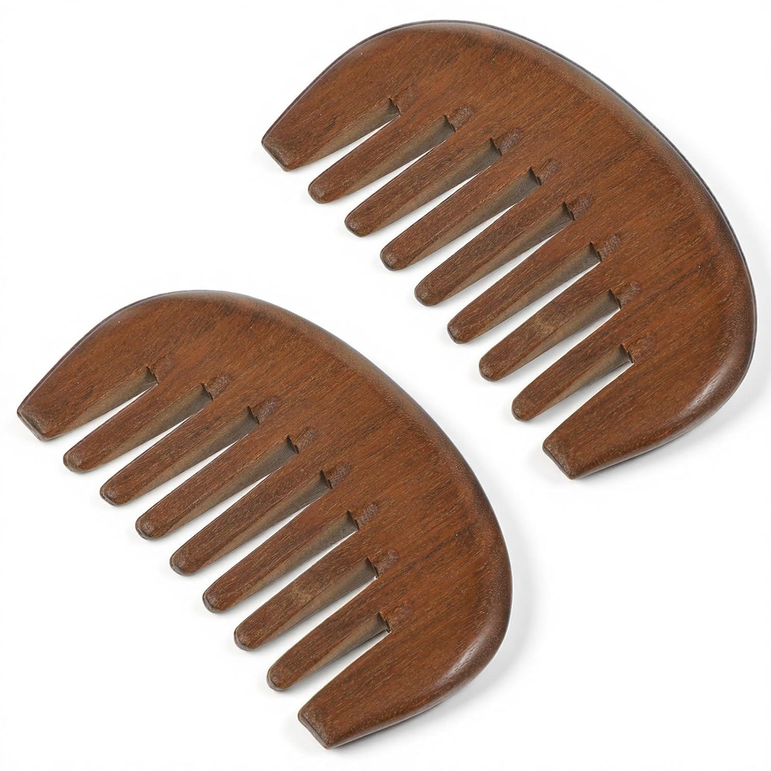 Matwses 2 Pcs Natural Wooden Hair Comb, Wooden Wide Tooth Comb, Vintage Wood Scalp Massage Combs for Women and Men Detangling (3.86×2.17in) - Image 1
