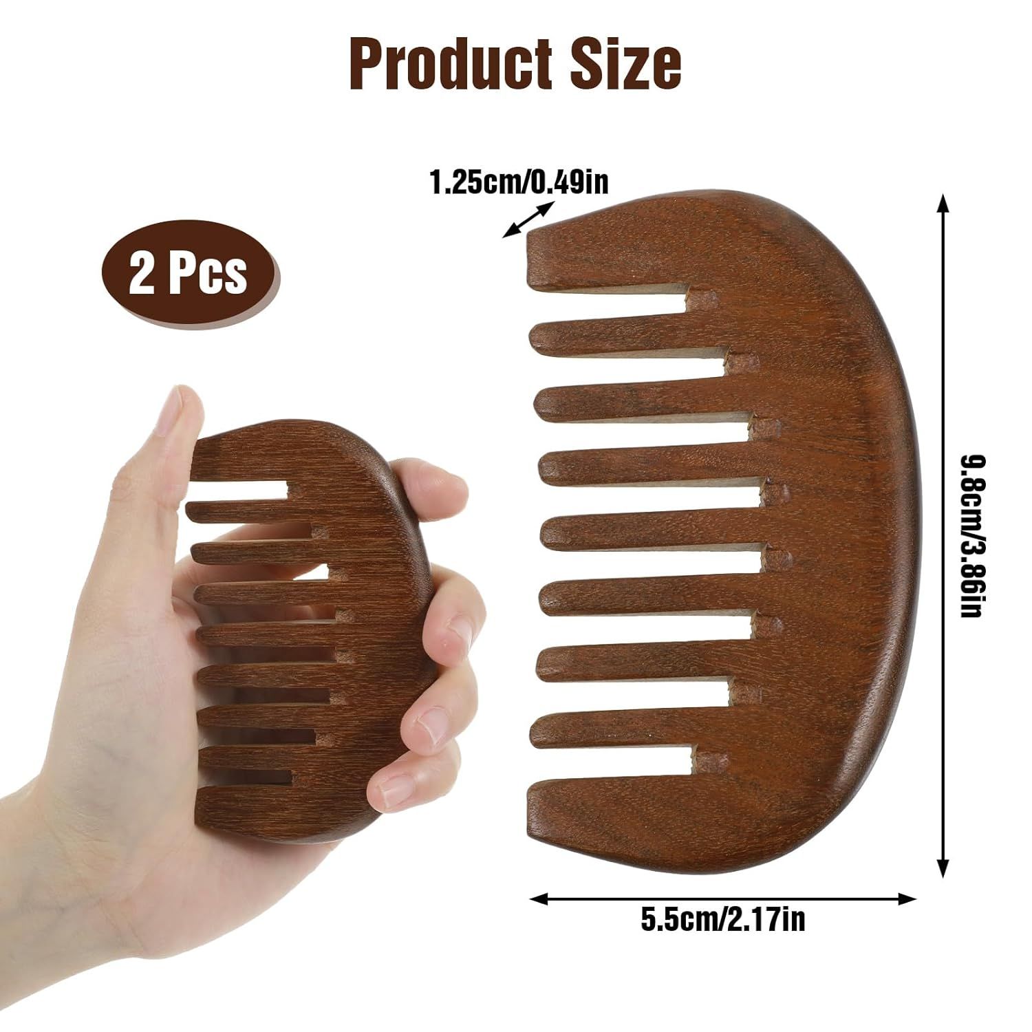 Matwses 2 Pcs Natural Wooden Hair Comb, Wooden Wide Tooth Comb, Vintage Wood Scalp Massage Combs for Women and Men Detangling (3.86×2.17in) - Image 2
