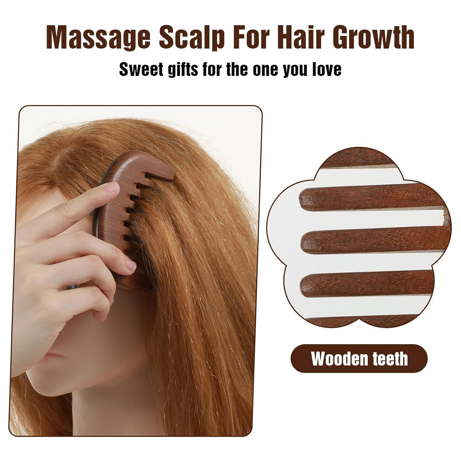 Matwses 2 Pcs Natural Wooden Hair Comb, Wooden Wide Tooth Comb, Vintage Wood Scalp Massage Combs for Women and Men Detangling (3.86×2.17in) - Image 4